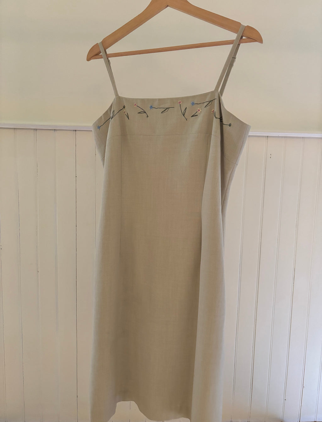 1990s Square Neck Embroidererd Floral Dress