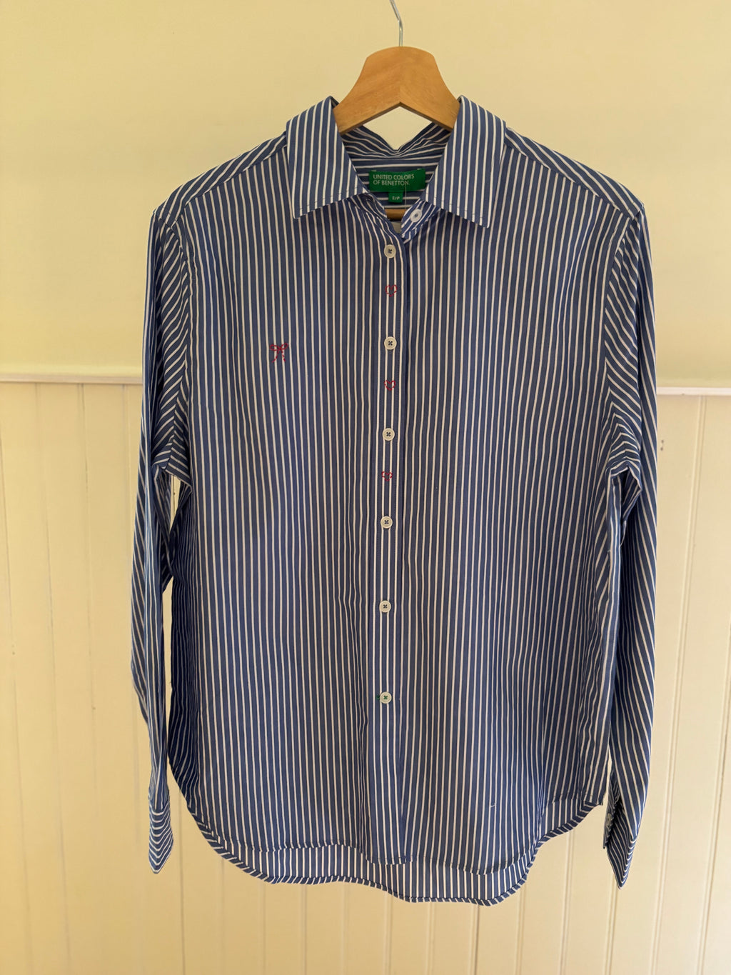 Y2K Embroidered Pinstriped Button Up