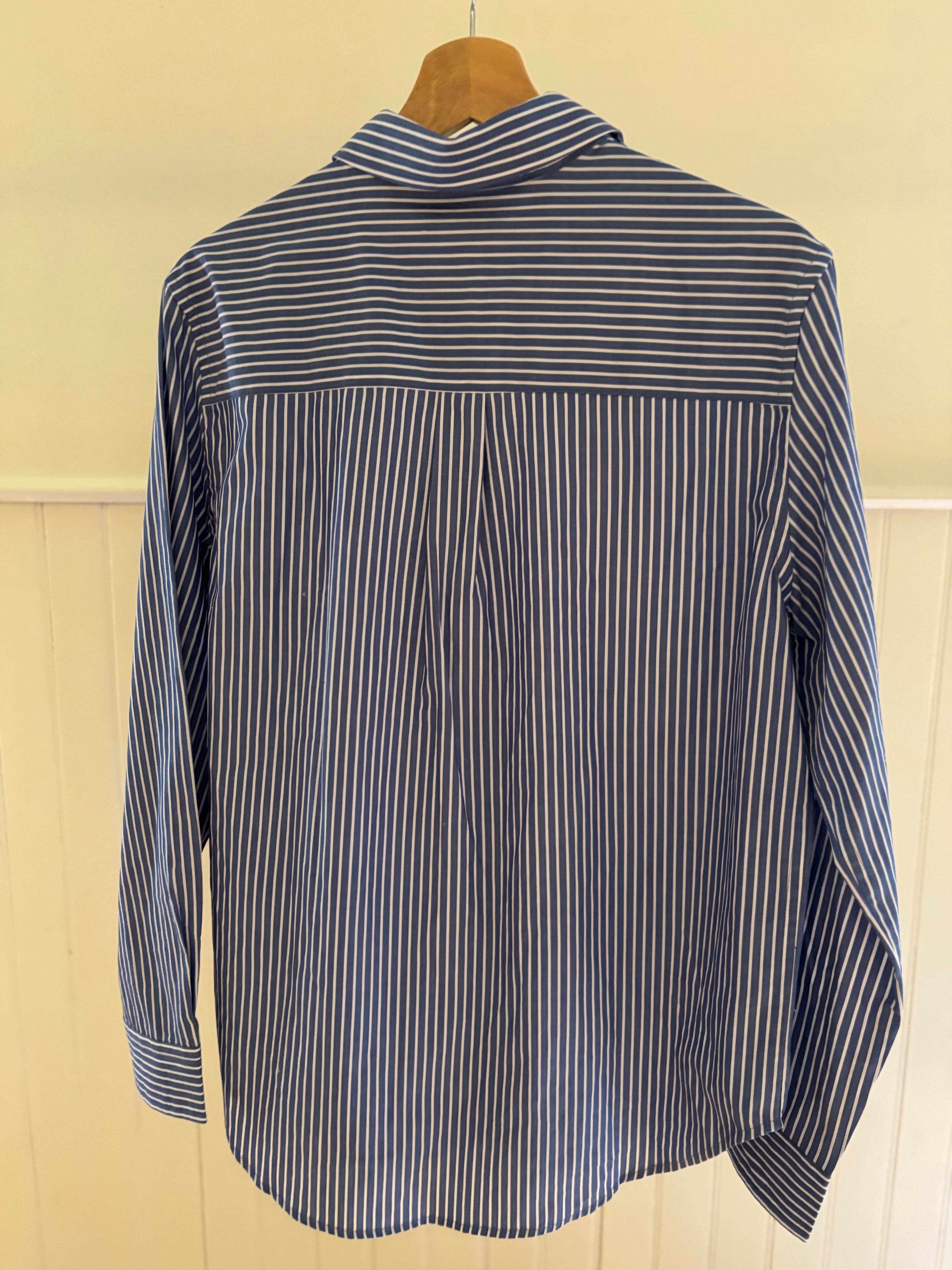 Y2K Embroidered Pinstriped Button Up