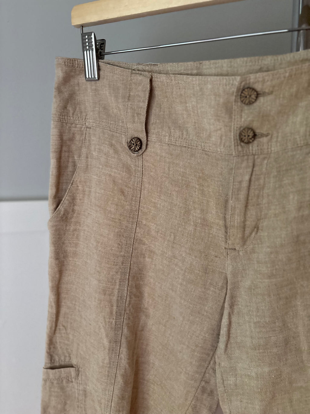 Y2K Linen Low Rise Capris with Pockets | size 33"