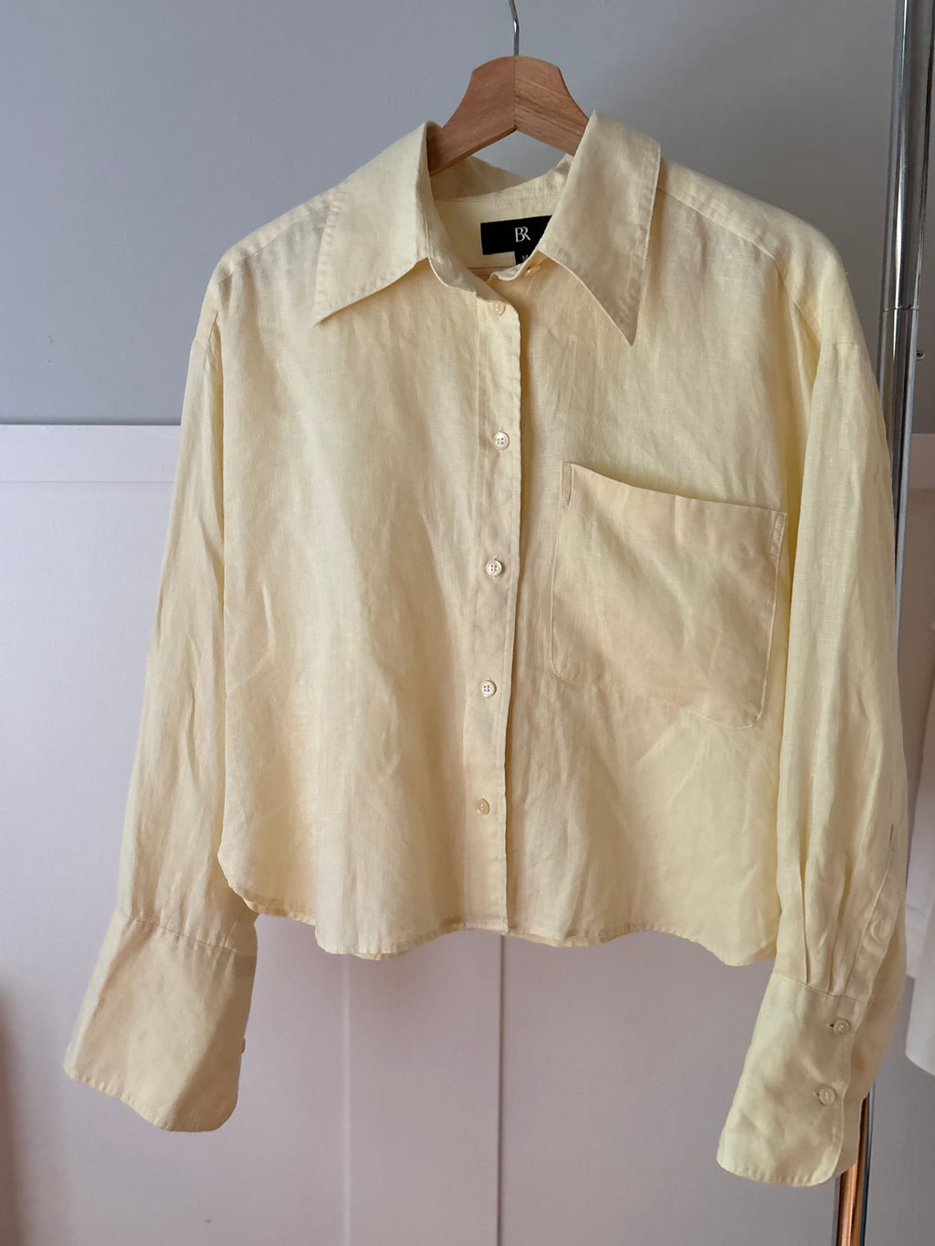 Butter Yellow Cropped Linen Shirt