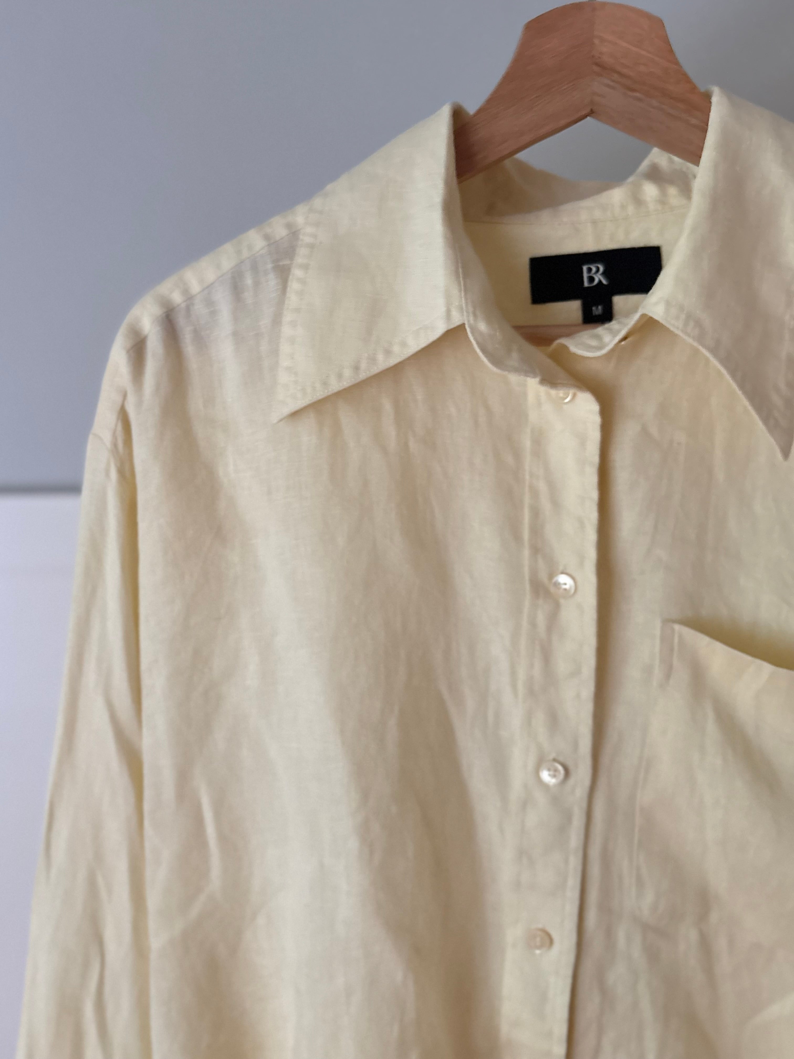 Butter Yellow Cropped Linen Shirt