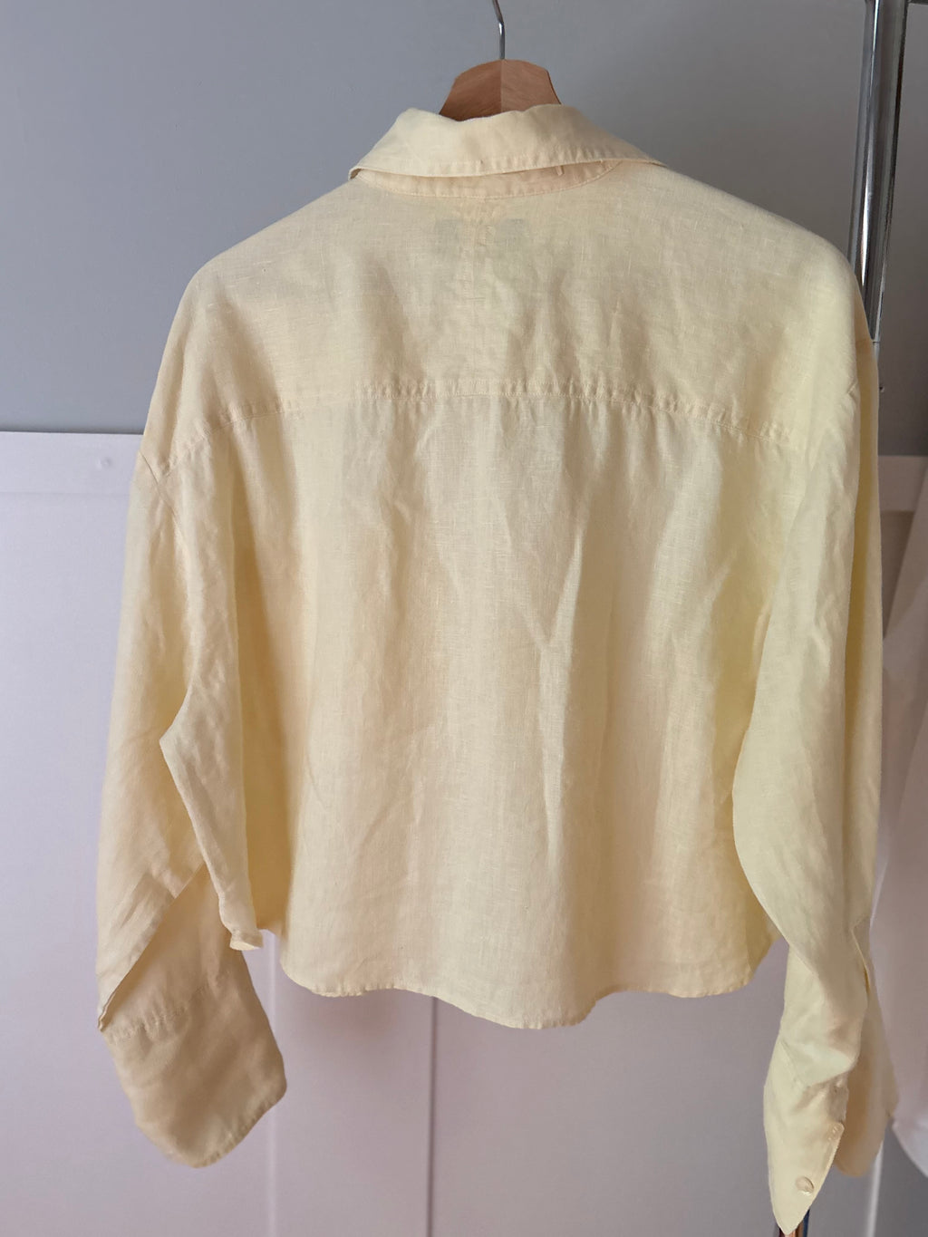 Butter Yellow Cropped Linen Shirt