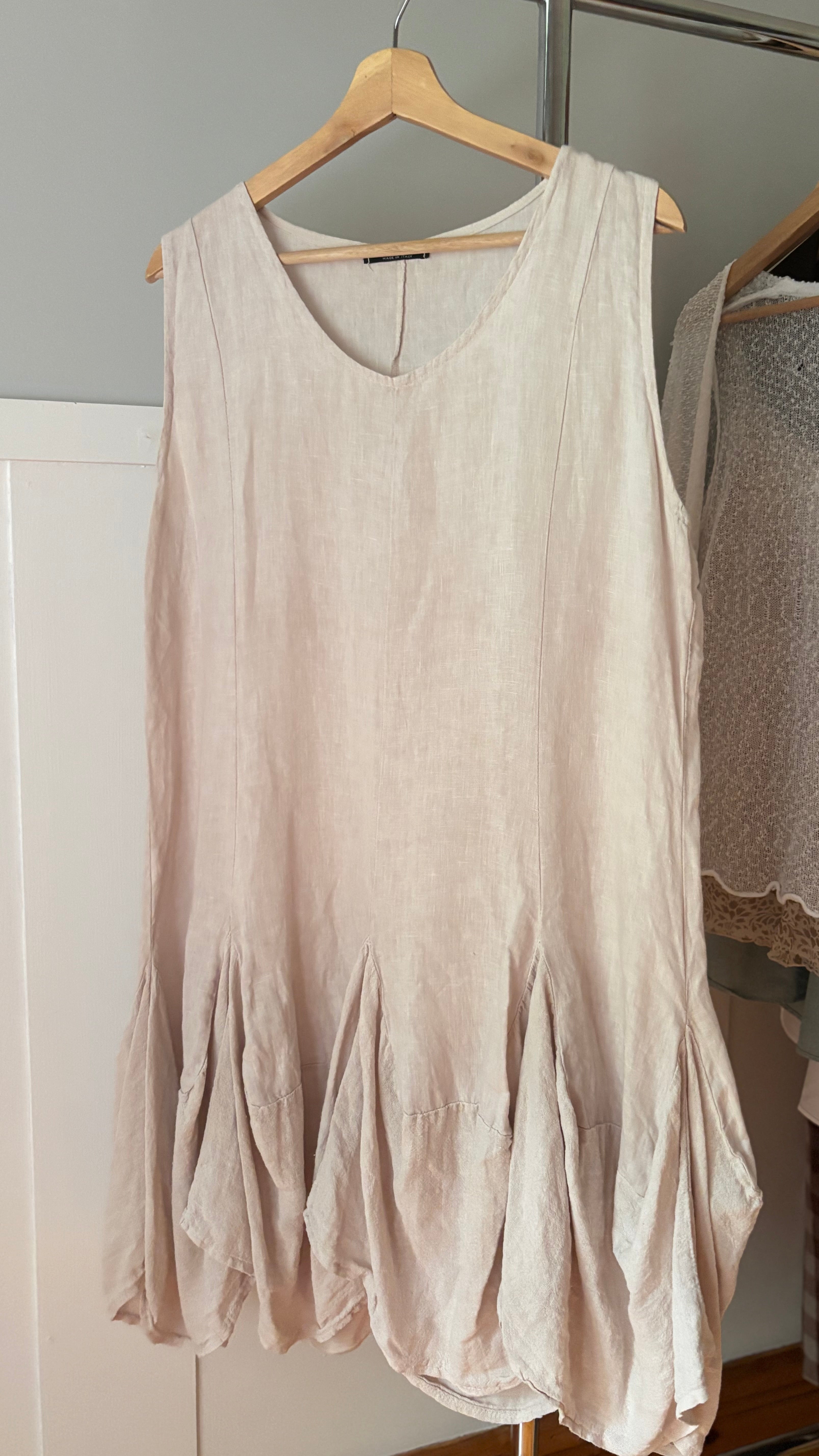 Y2K Beautiful Linen Dress with Asymmetrical Hem