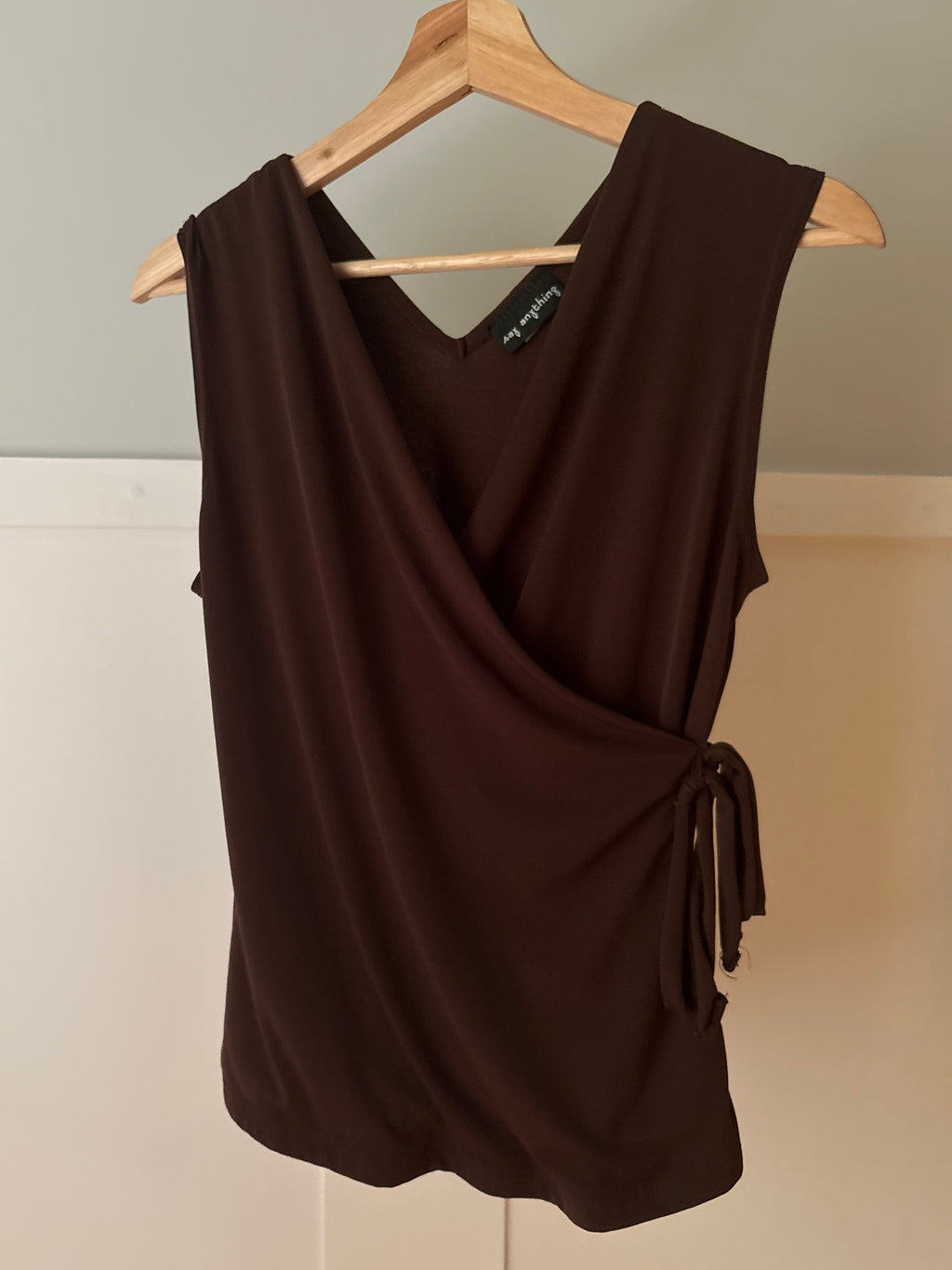 1990s Brown Wrap Top with Bow