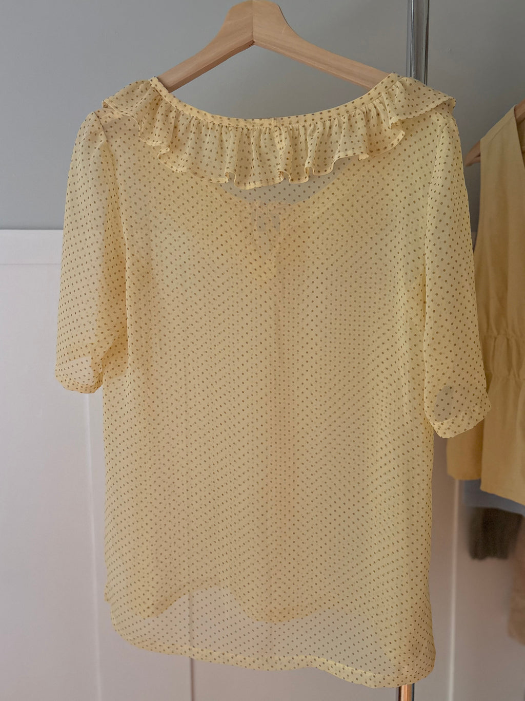 Yellow Sheer Polka Dot Blouse with Bow