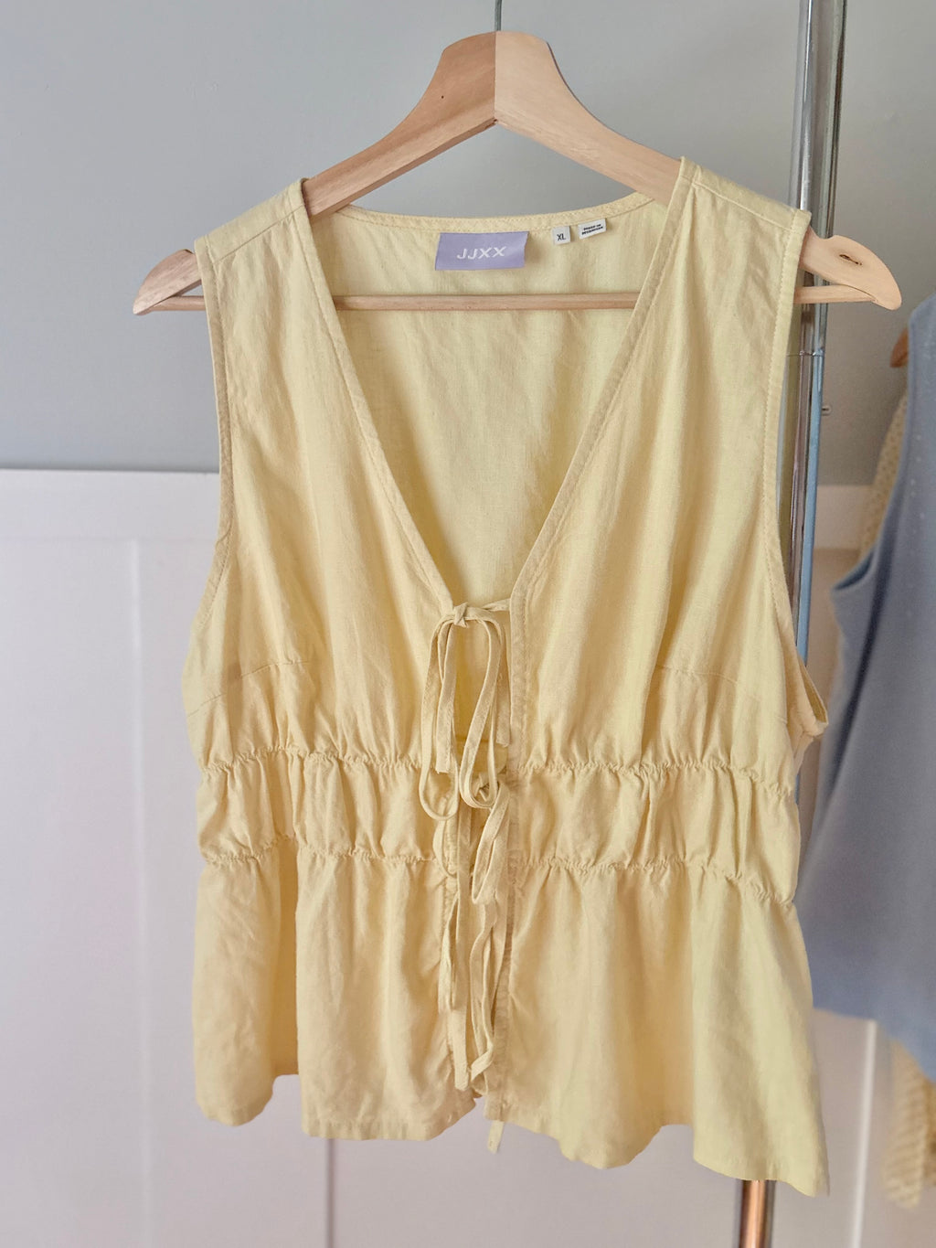 Butter Yellow Linen Tie Front Top