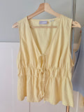 Butter Yellow Linen Tie Front Top