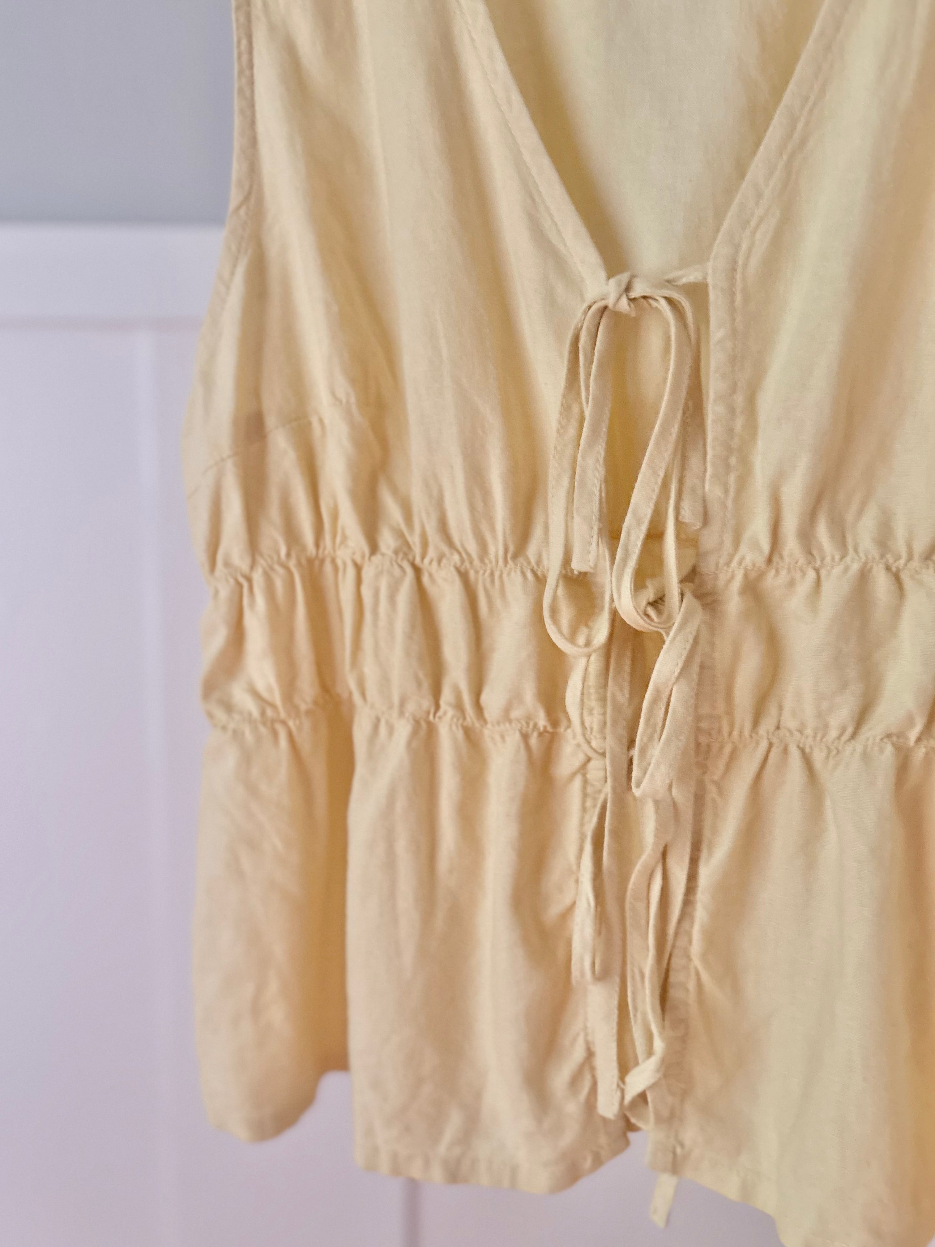 Butter Yellow Linen Tie Front Top