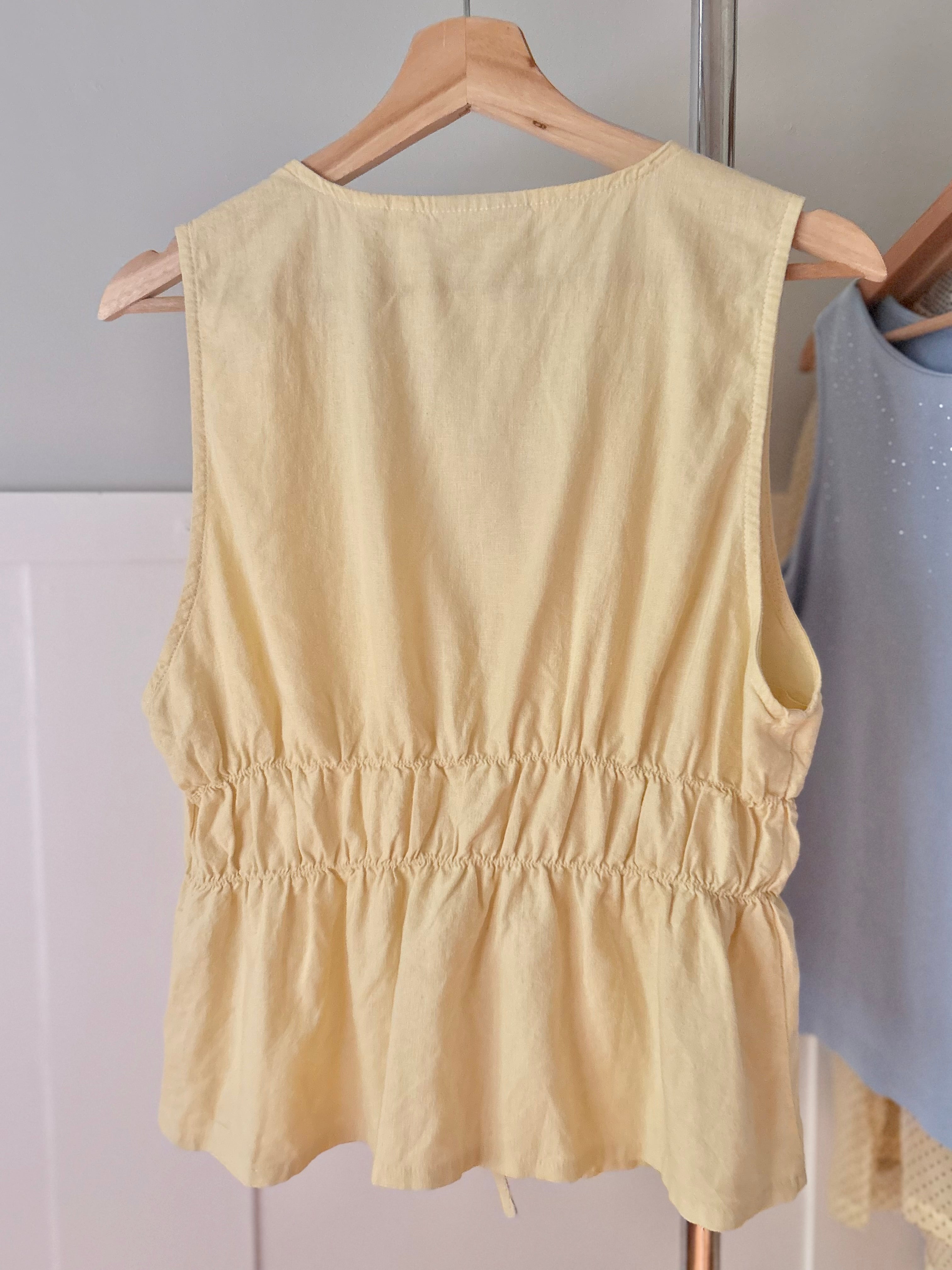Butter Yellow Linen Tie Front Top