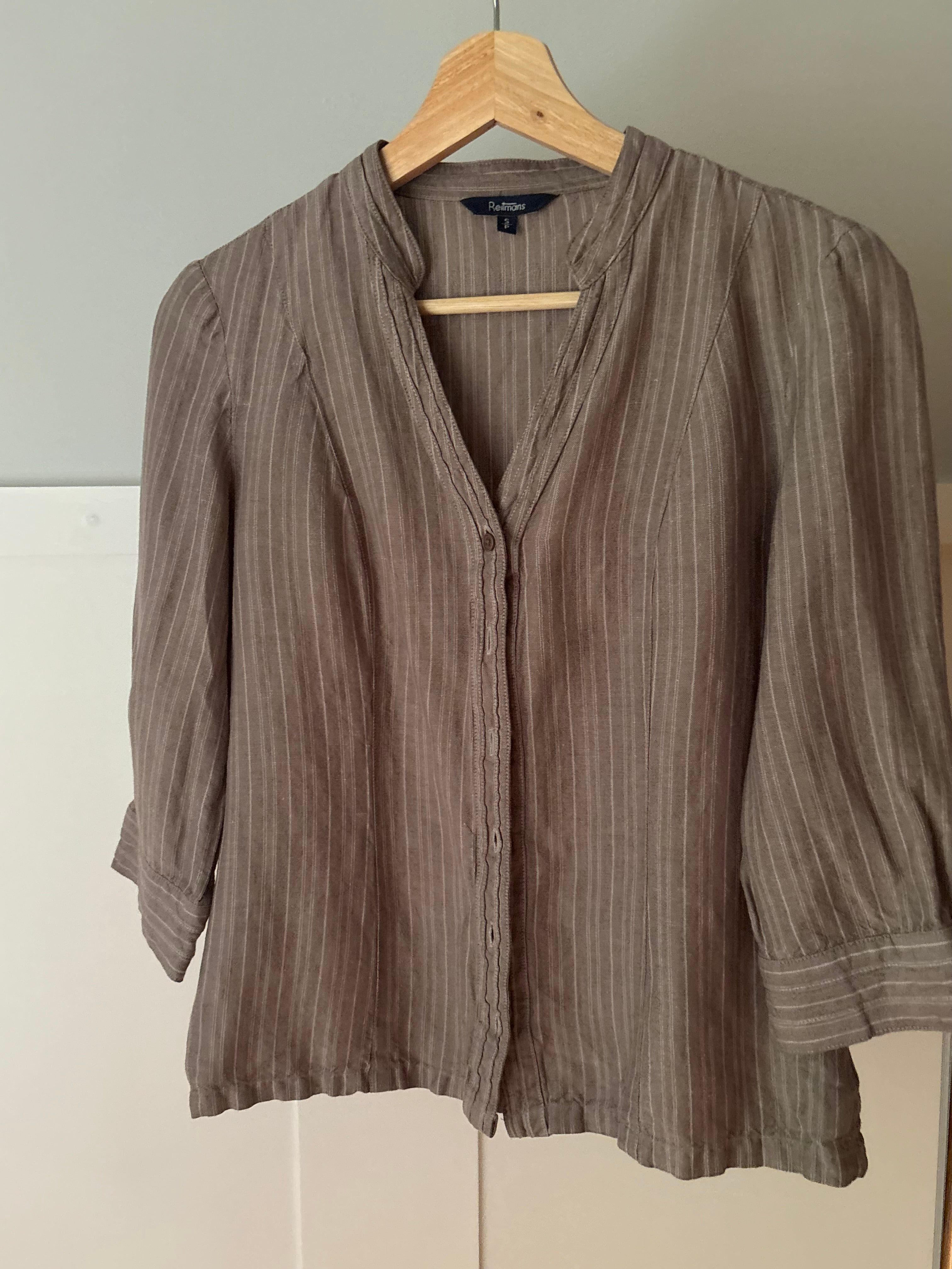 Y2K Linen Mocha Pinstriped Blouse