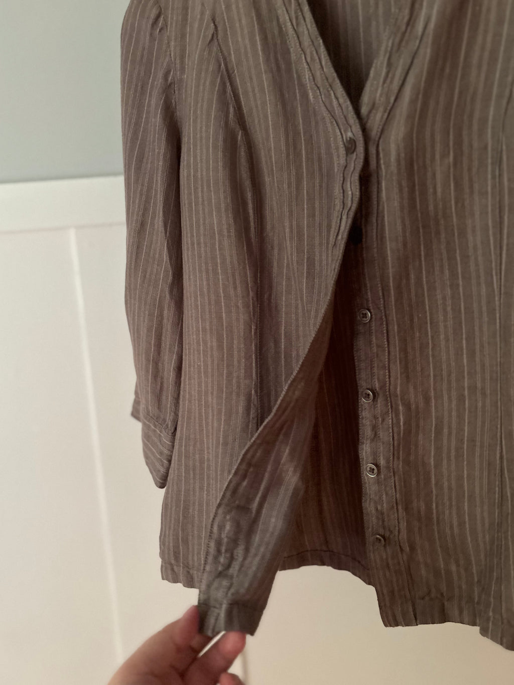 Y2K Linen Mocha Pinstriped Blouse