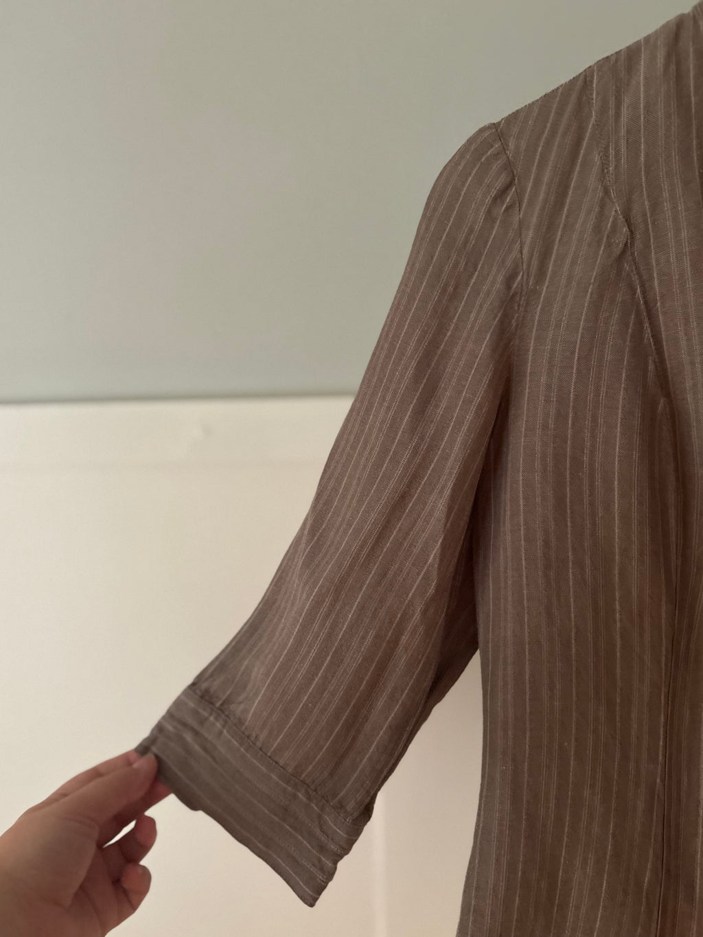 Y2K Linen Mocha Pinstriped Blouse