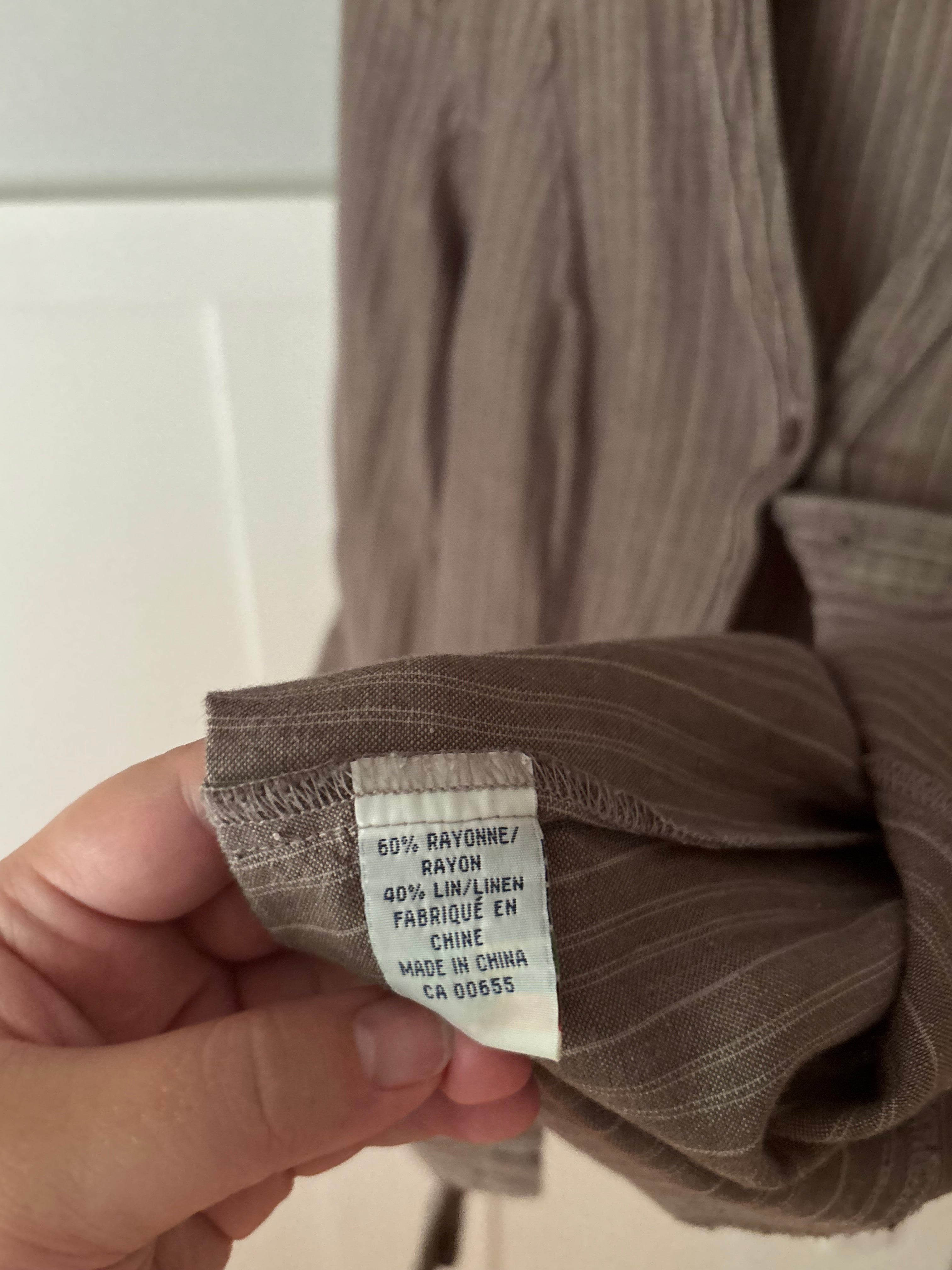 Y2K Linen Mocha Pinstriped Blouse