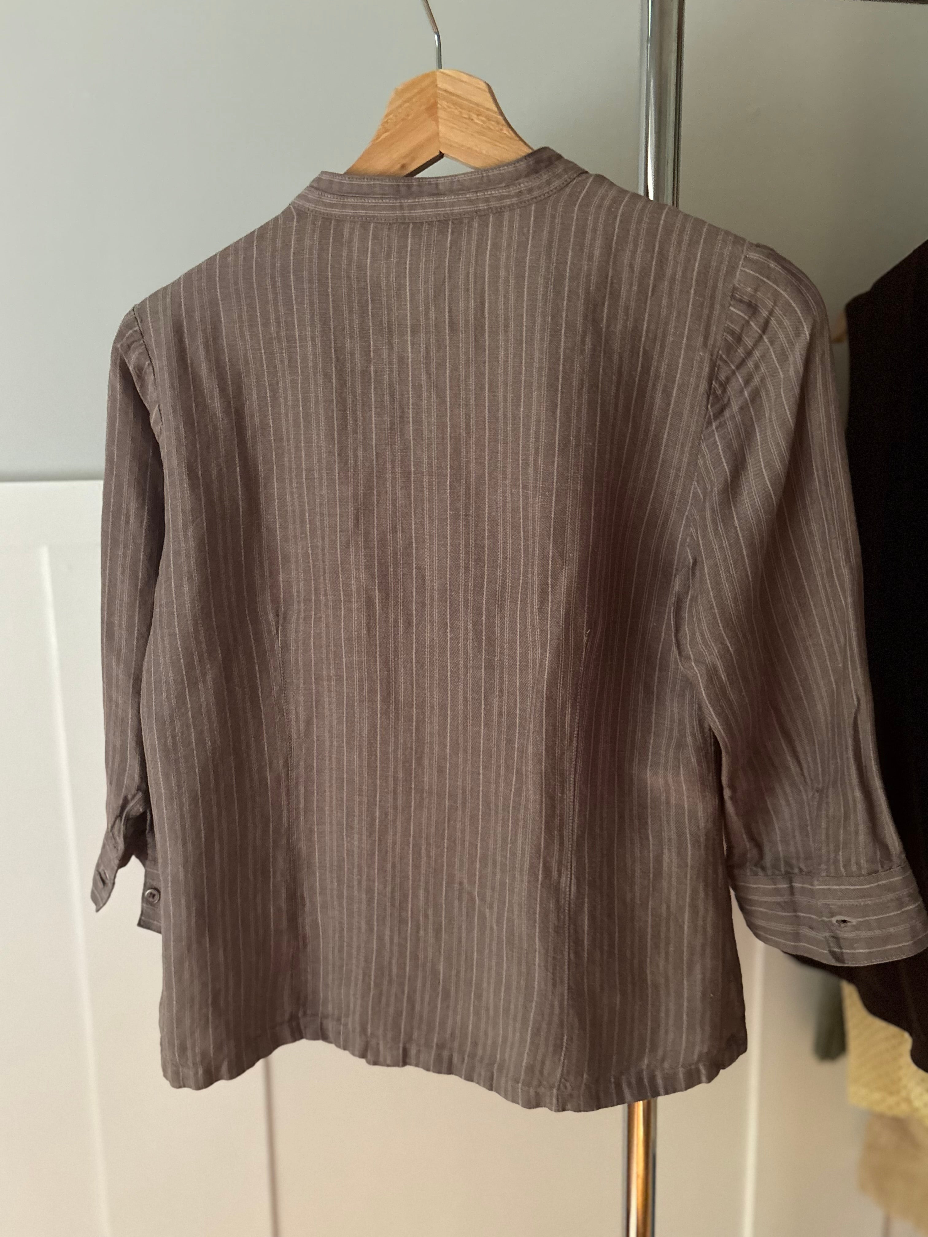 Y2K Linen Mocha Pinstriped Blouse