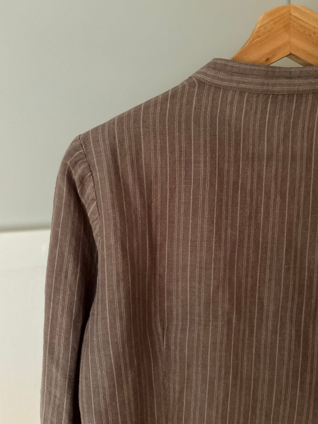 Y2K Linen Mocha Pinstriped Blouse