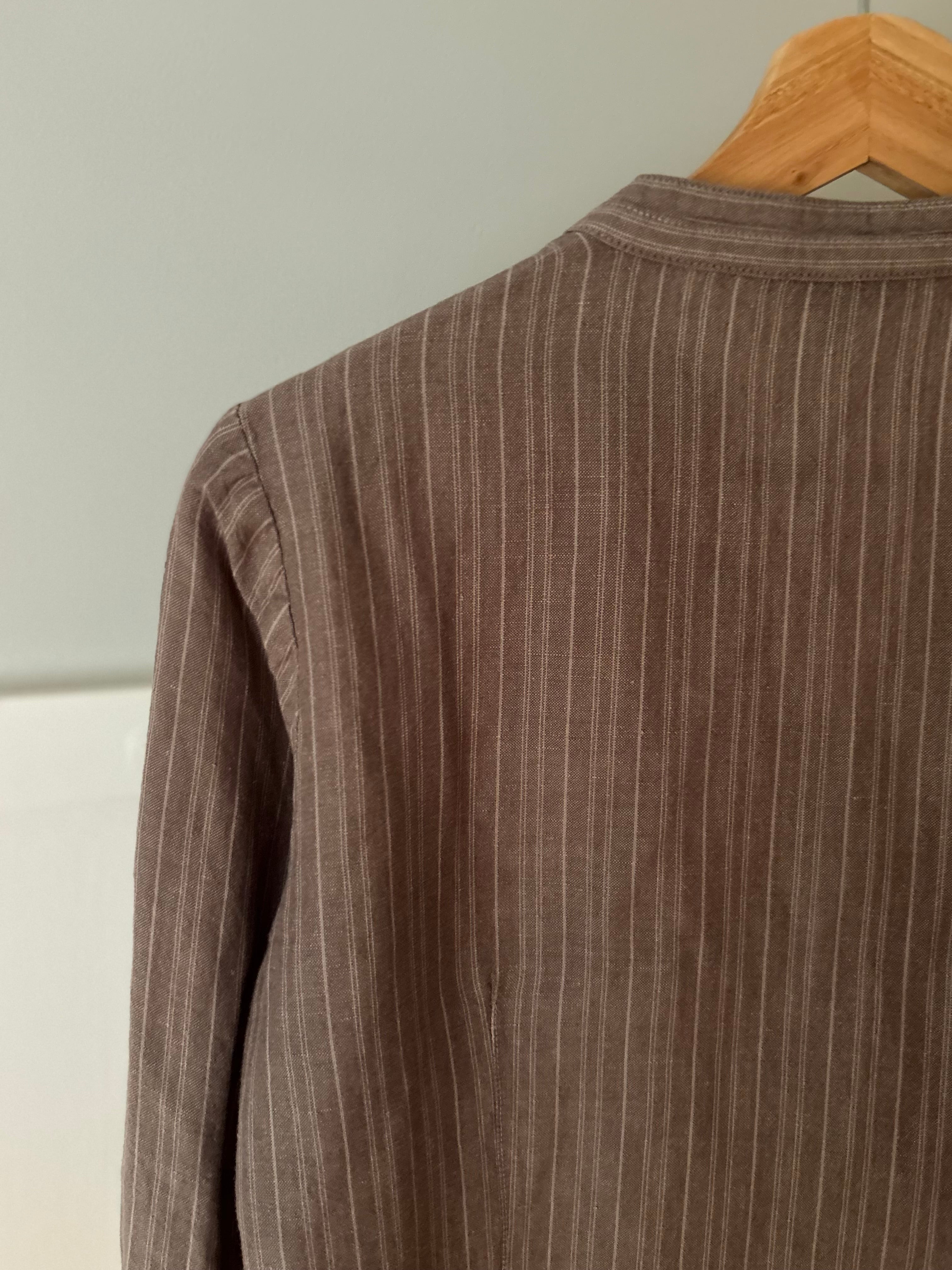 Y2K Linen Mocha Pinstriped Blouse