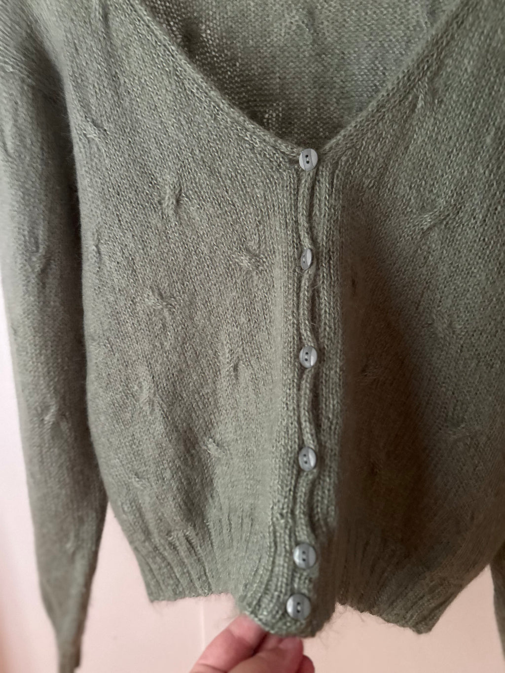 Vintage Handknit Soft Green Lambswool Cardigan