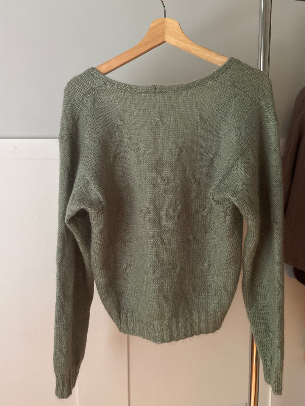 Vintage Handknit Soft Green Lambswool Cardigan