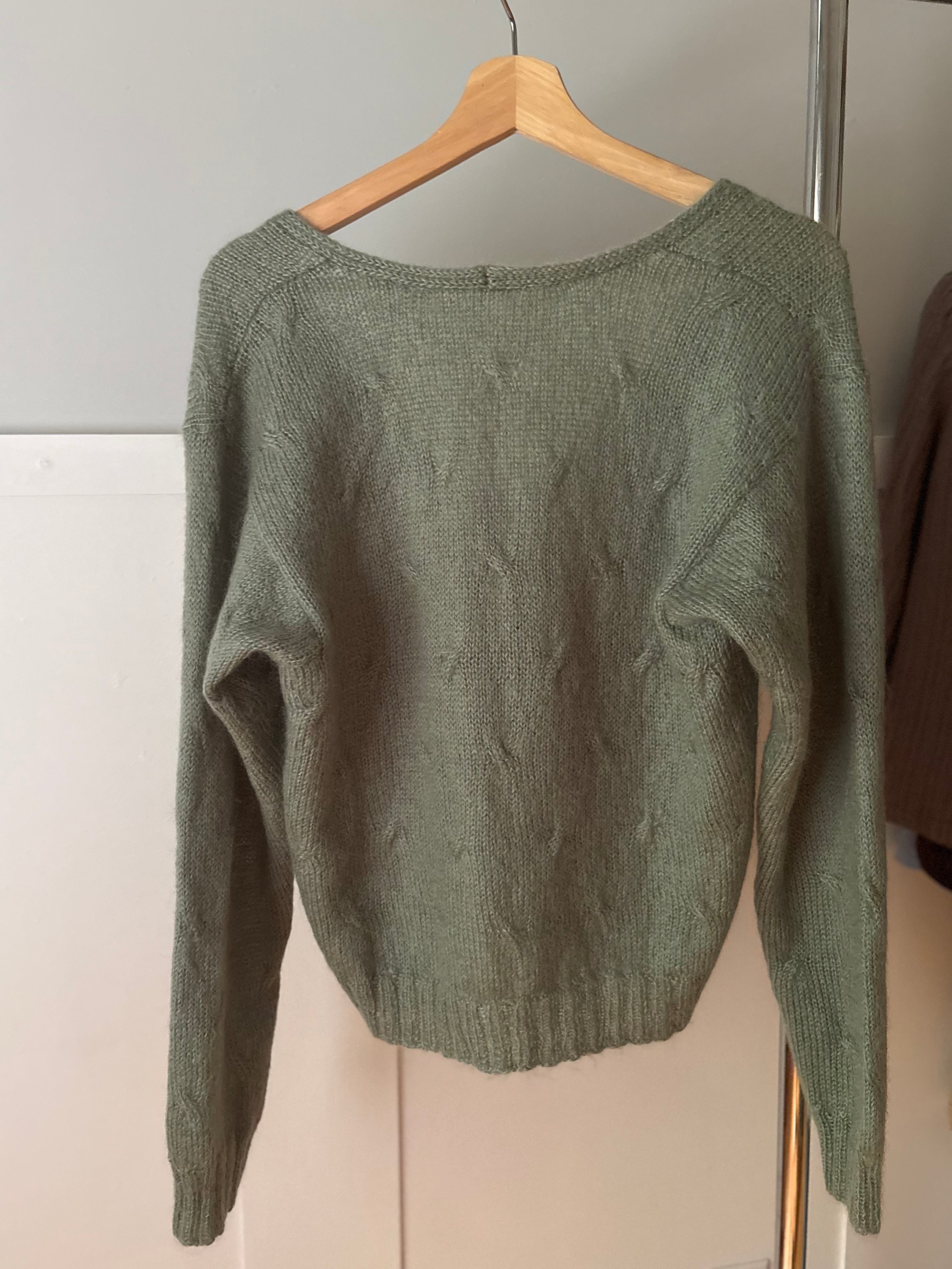 Vintage Handknit Soft Green Lambswool Cardigan