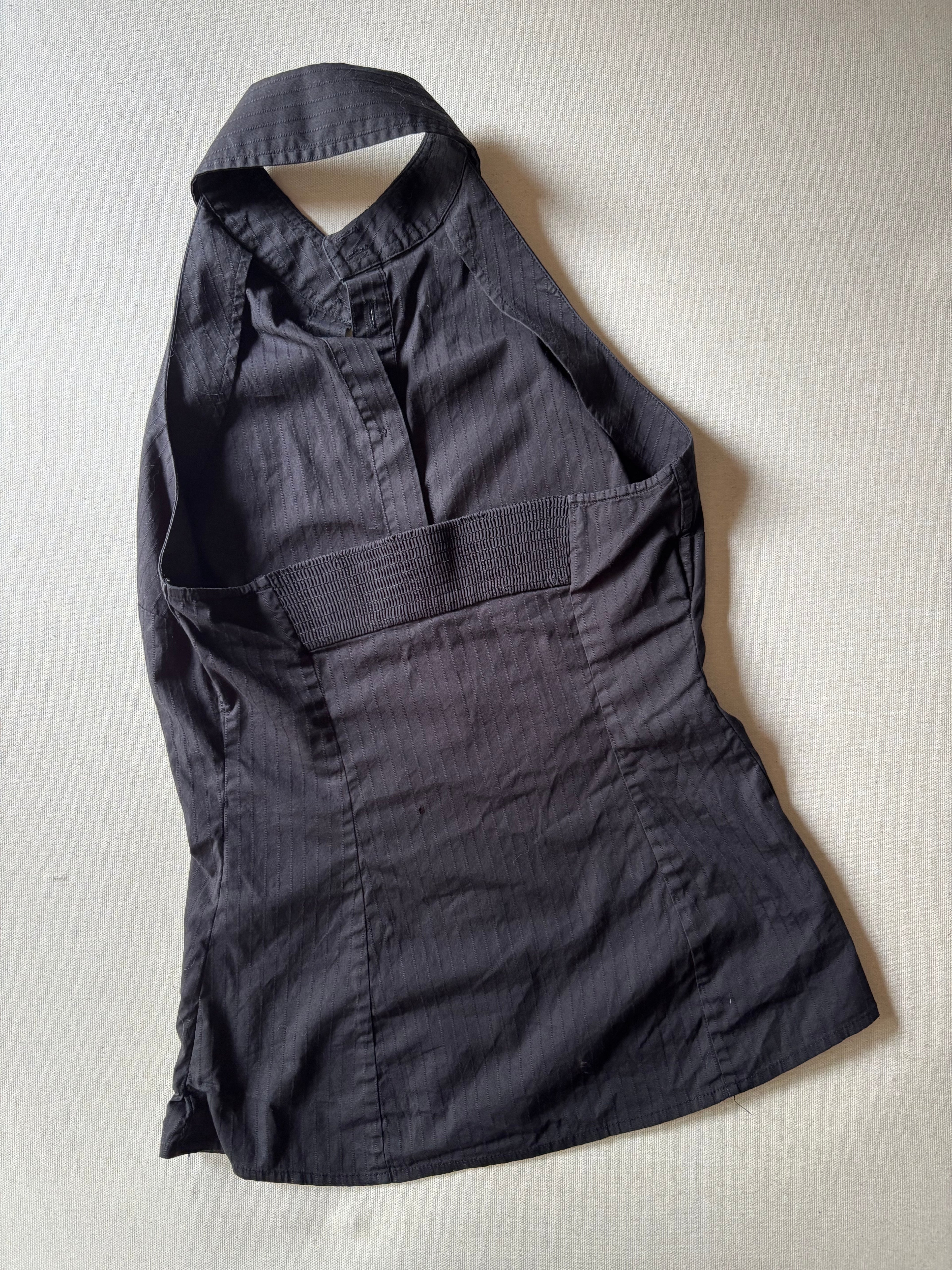 Y2K Black Ribbed Collared Halter Top