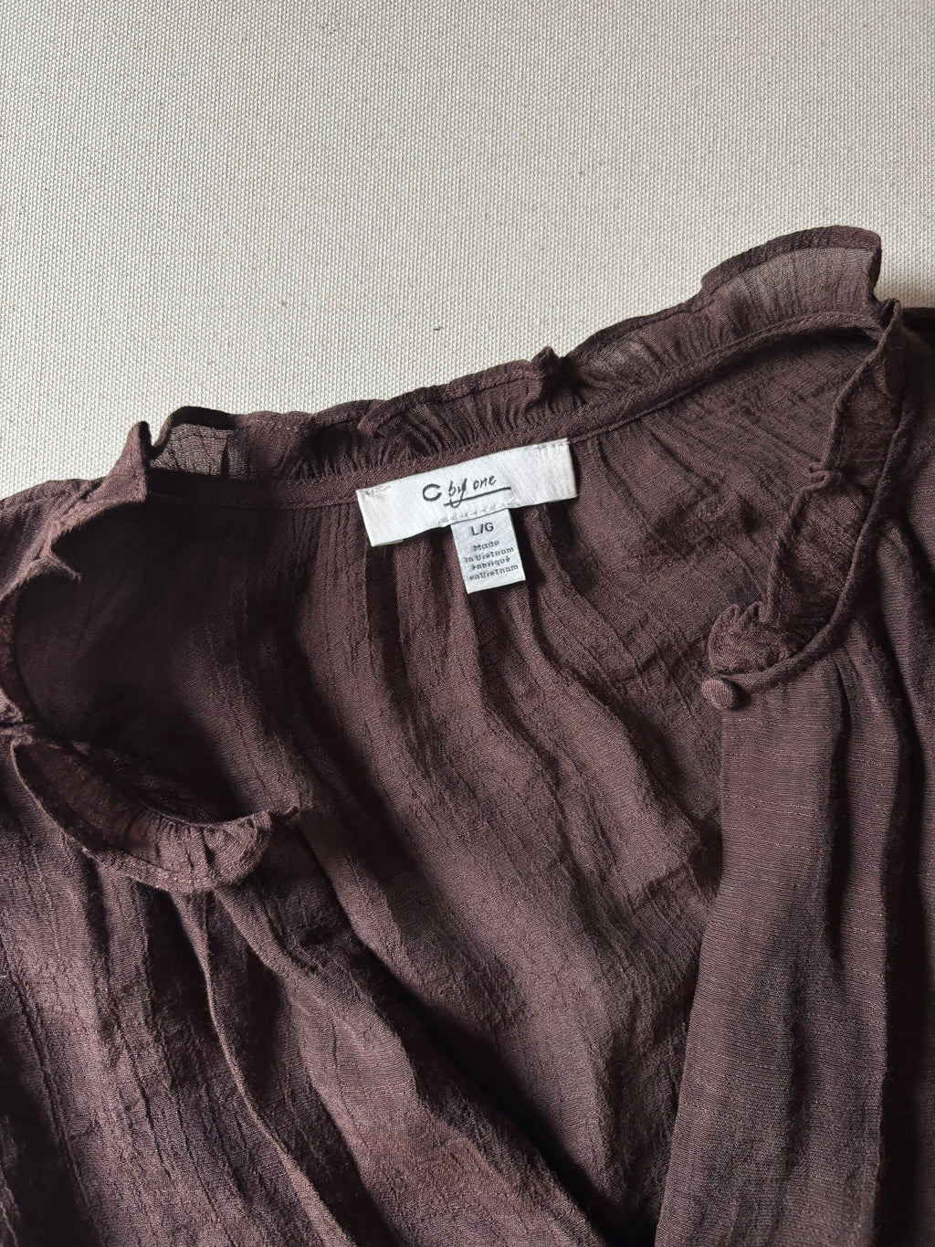 Airy Brown Linen Blouse with Tie