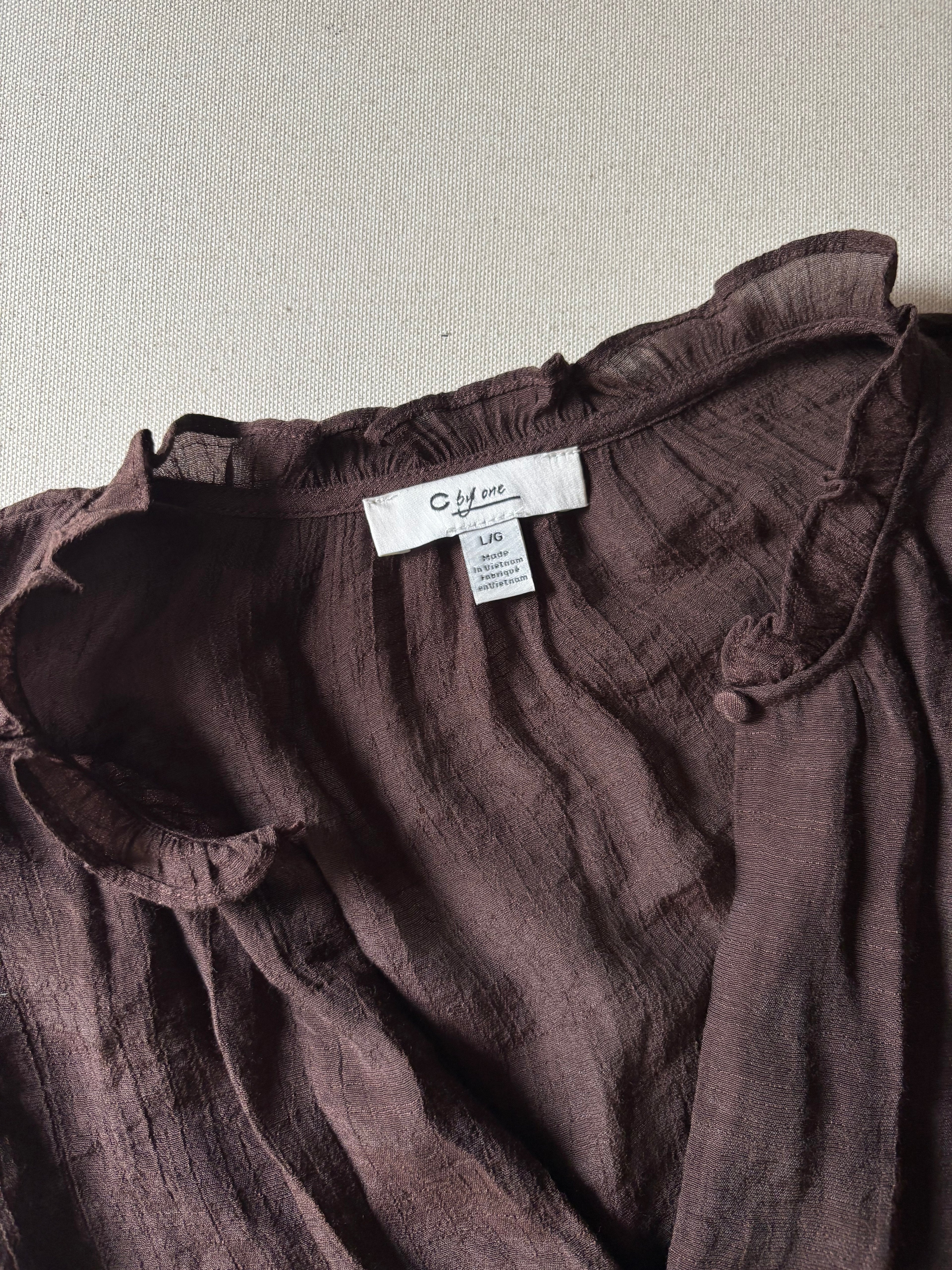 Airy Brown Linen Blouse with Tie