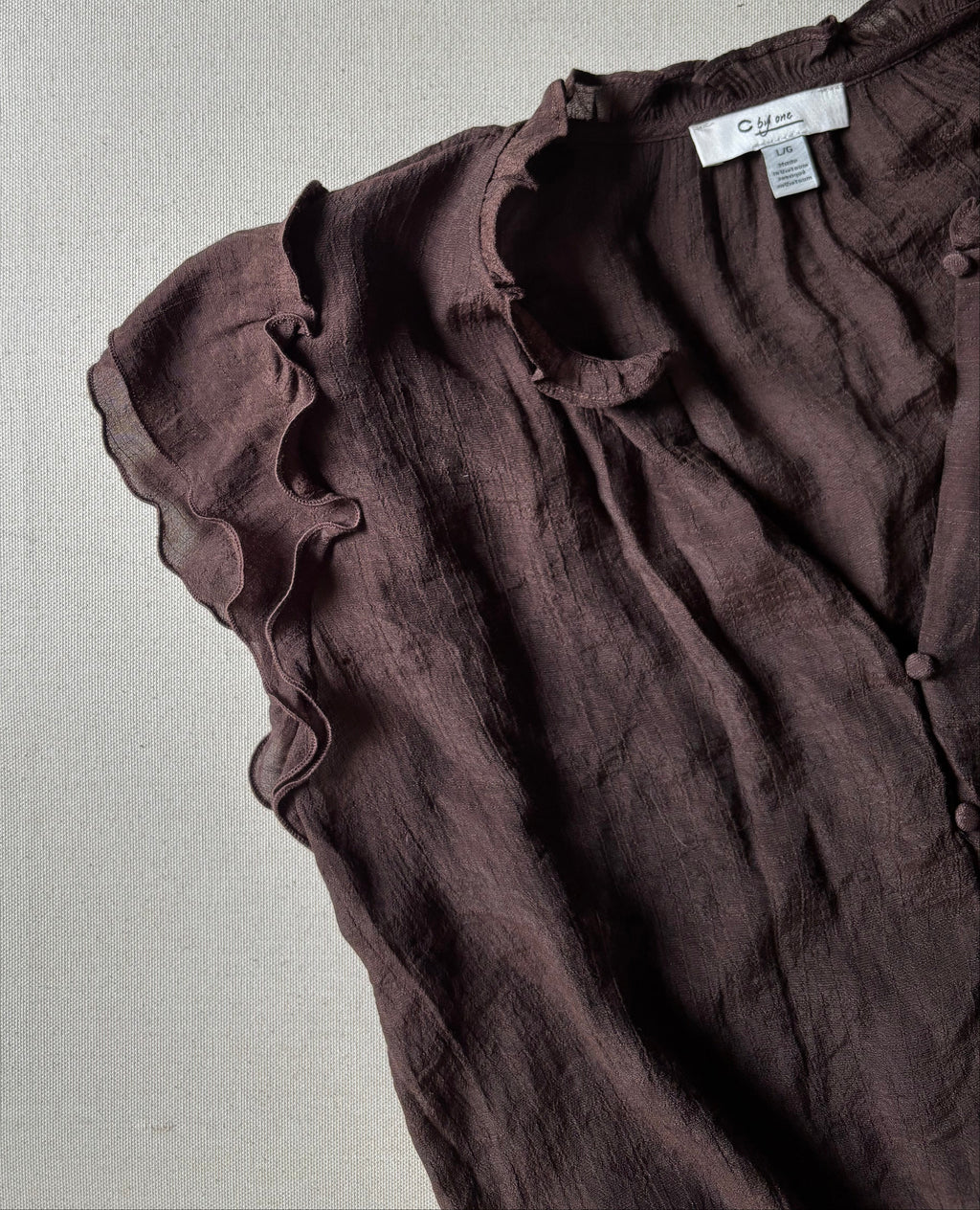 Airy Brown Linen Blouse with Tie