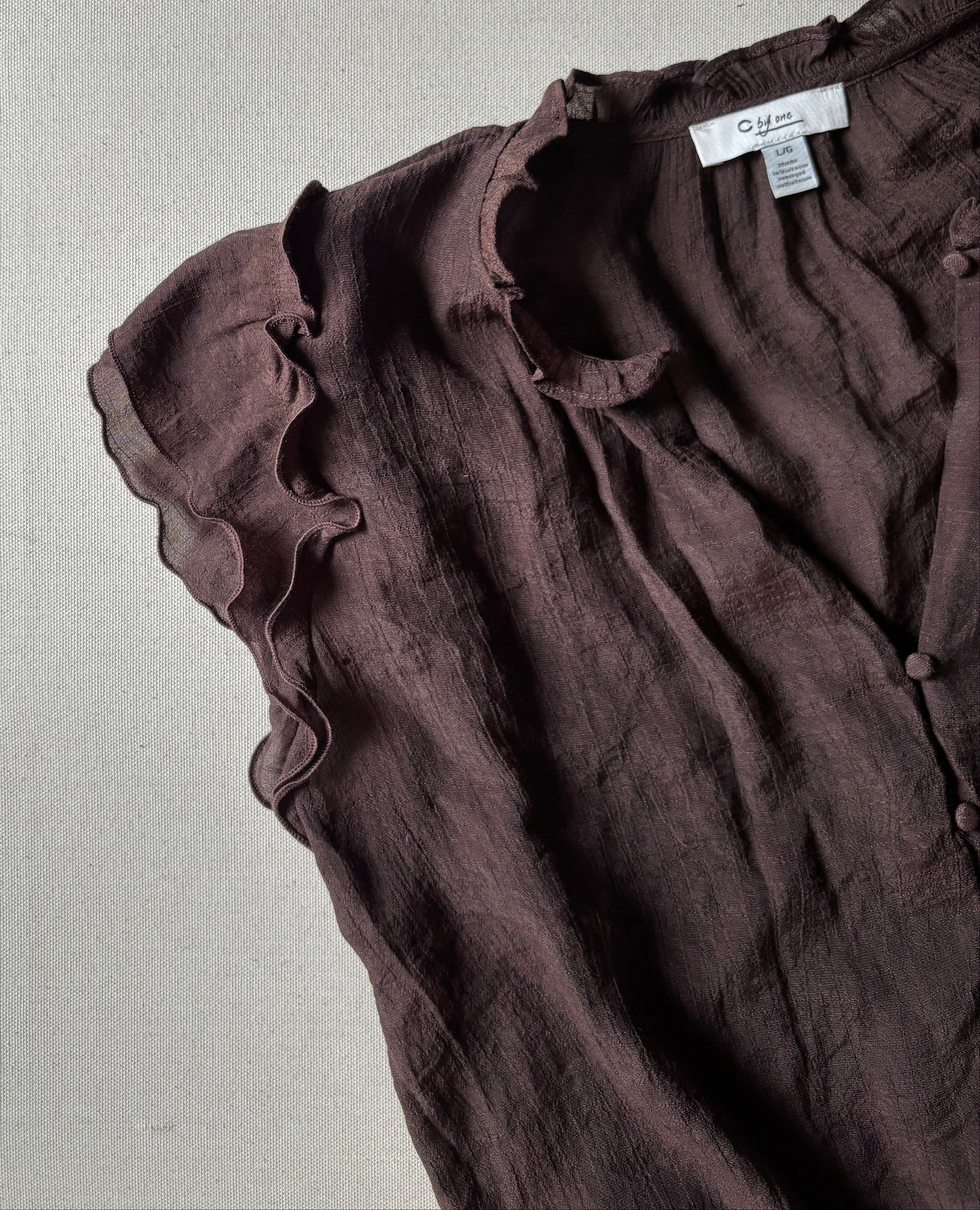 Airy Brown Linen Blouse with Tie
