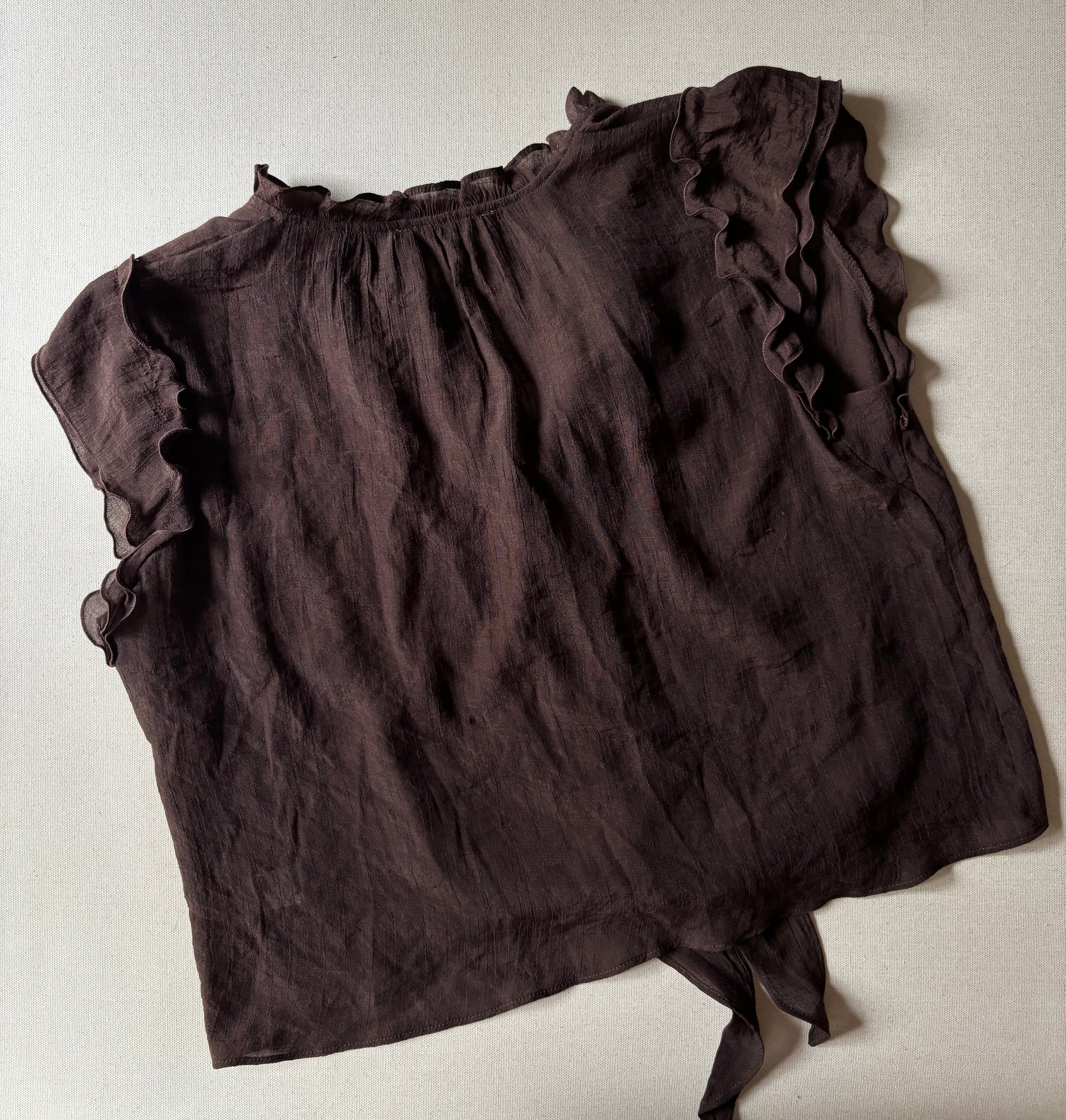 Airy Brown Linen Blouse with Tie