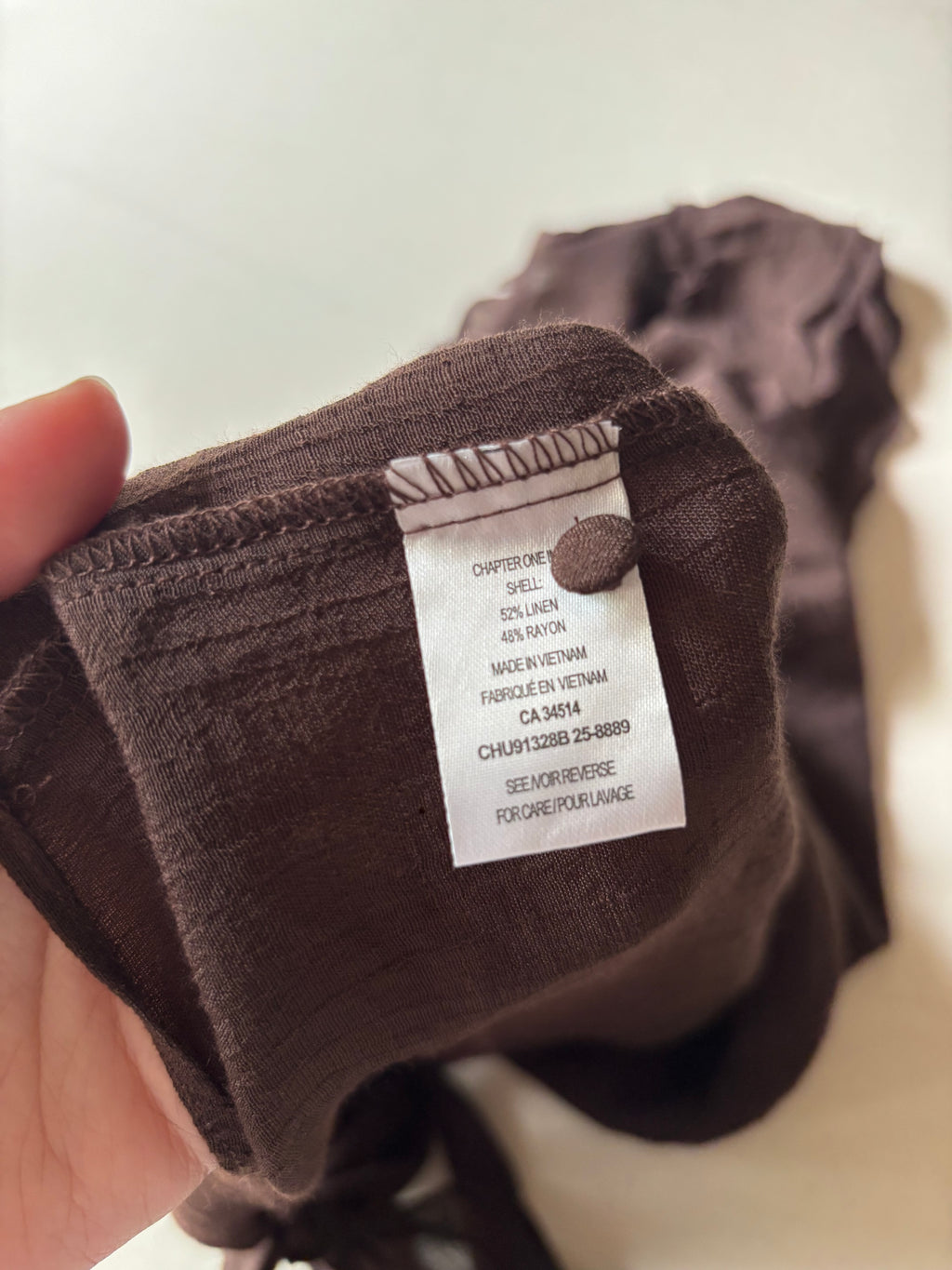 Airy Brown Linen Blouse with Tie