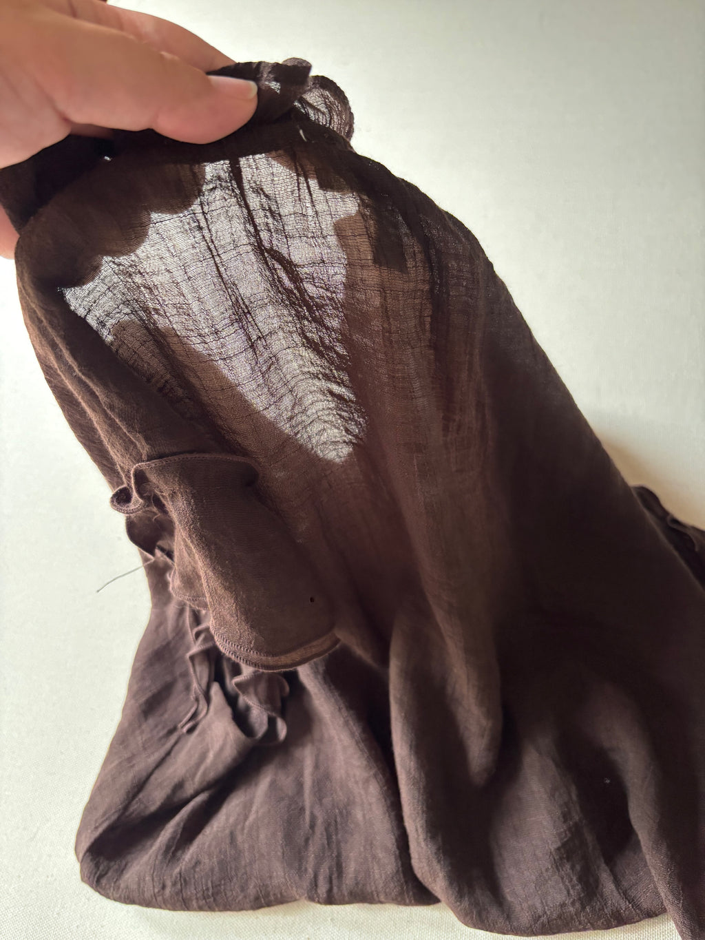Airy Brown Linen Blouse with Tie