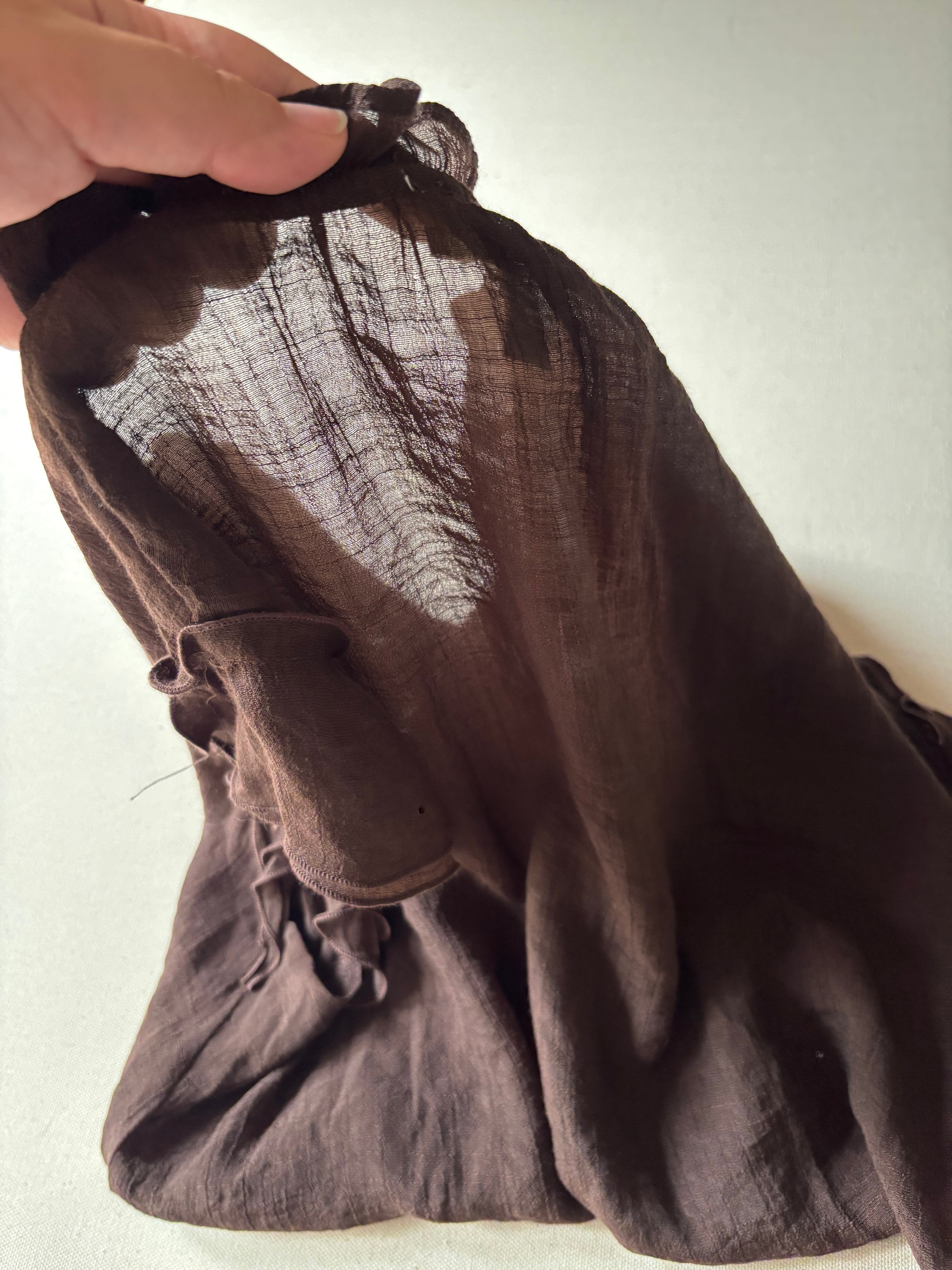 Airy Brown Linen Blouse with Tie