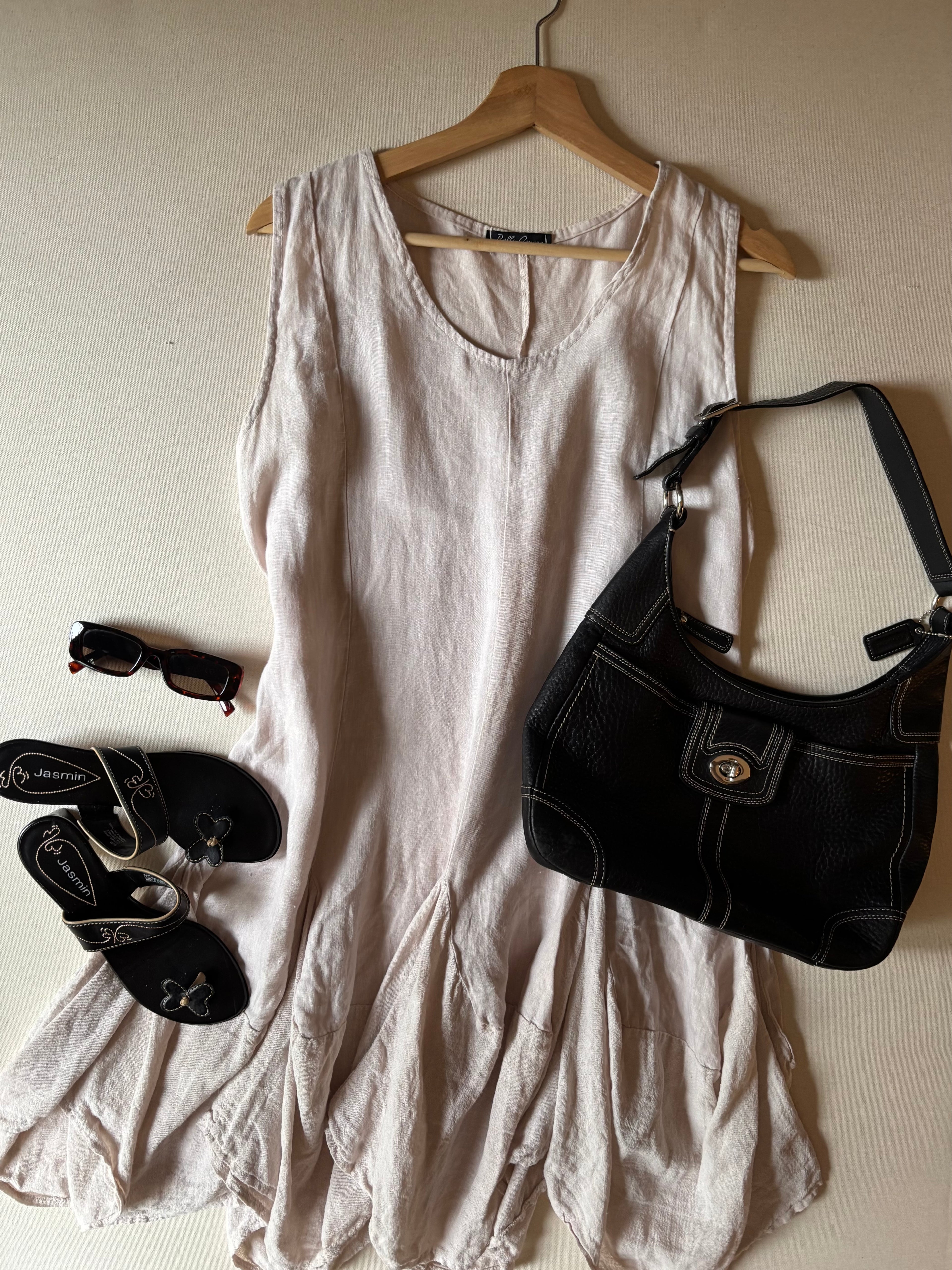 Y2K Italian Contemporary Linen Dress with Unique Hem