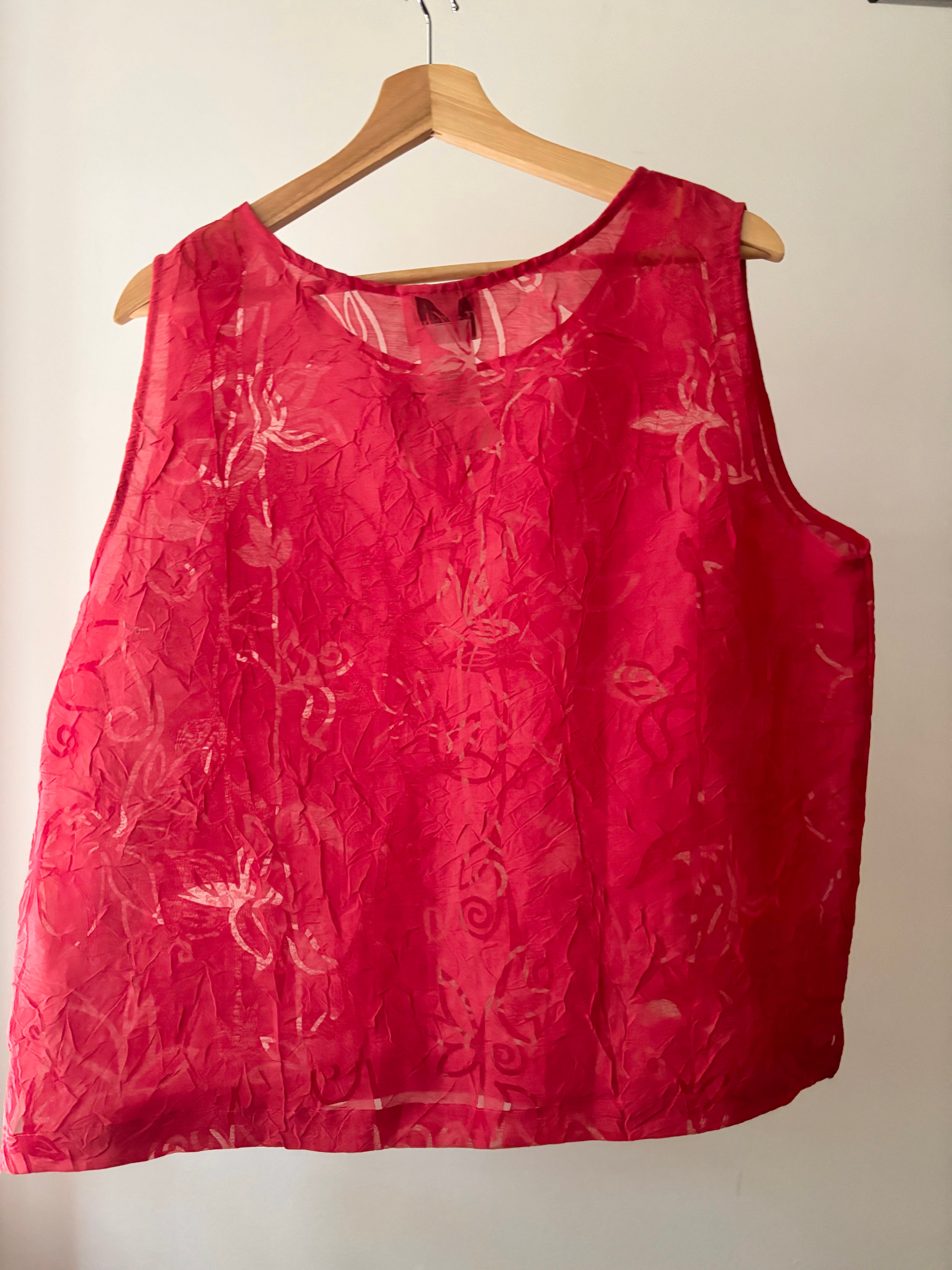 Y2K Sheer Boxy Red Floral Tank Top