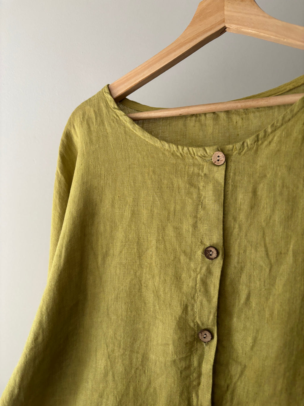 Italian Boxy Ruffled Green Linen Top