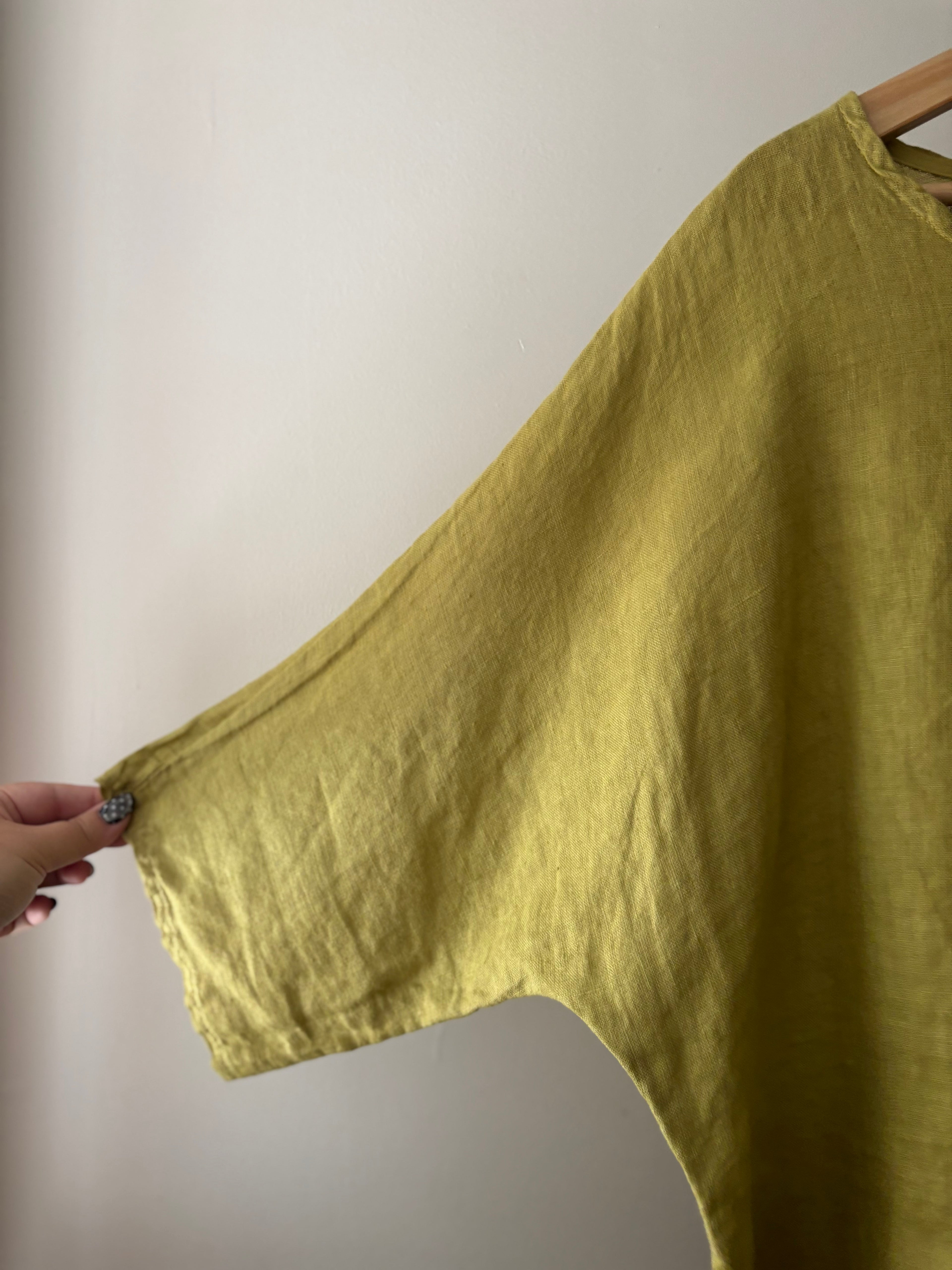 Italian Boxy Ruffled Green Linen Top