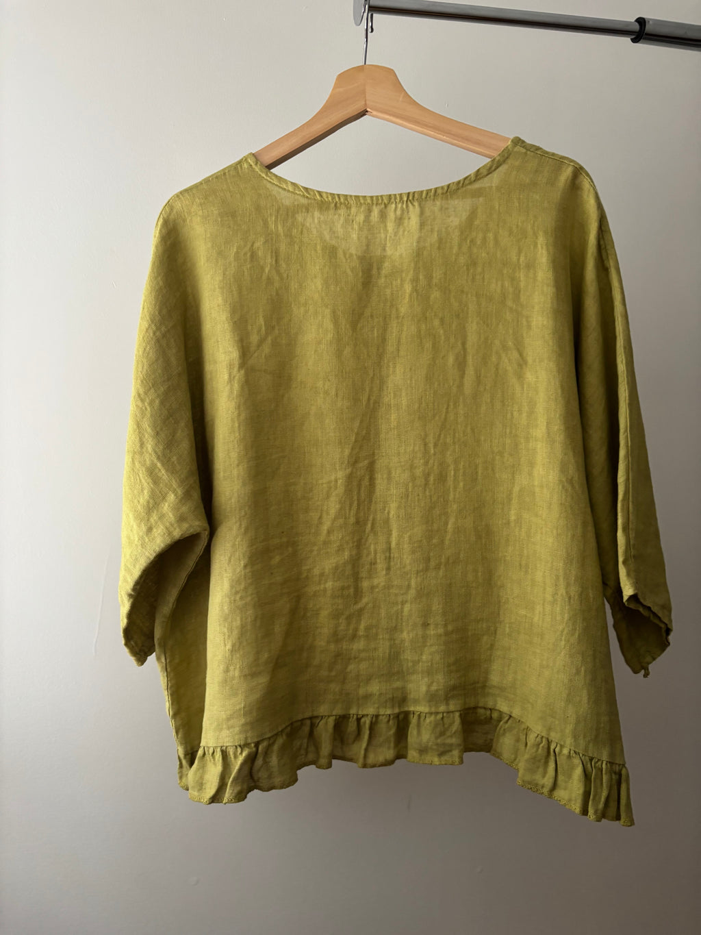 Italian Boxy Ruffled Green Linen Top