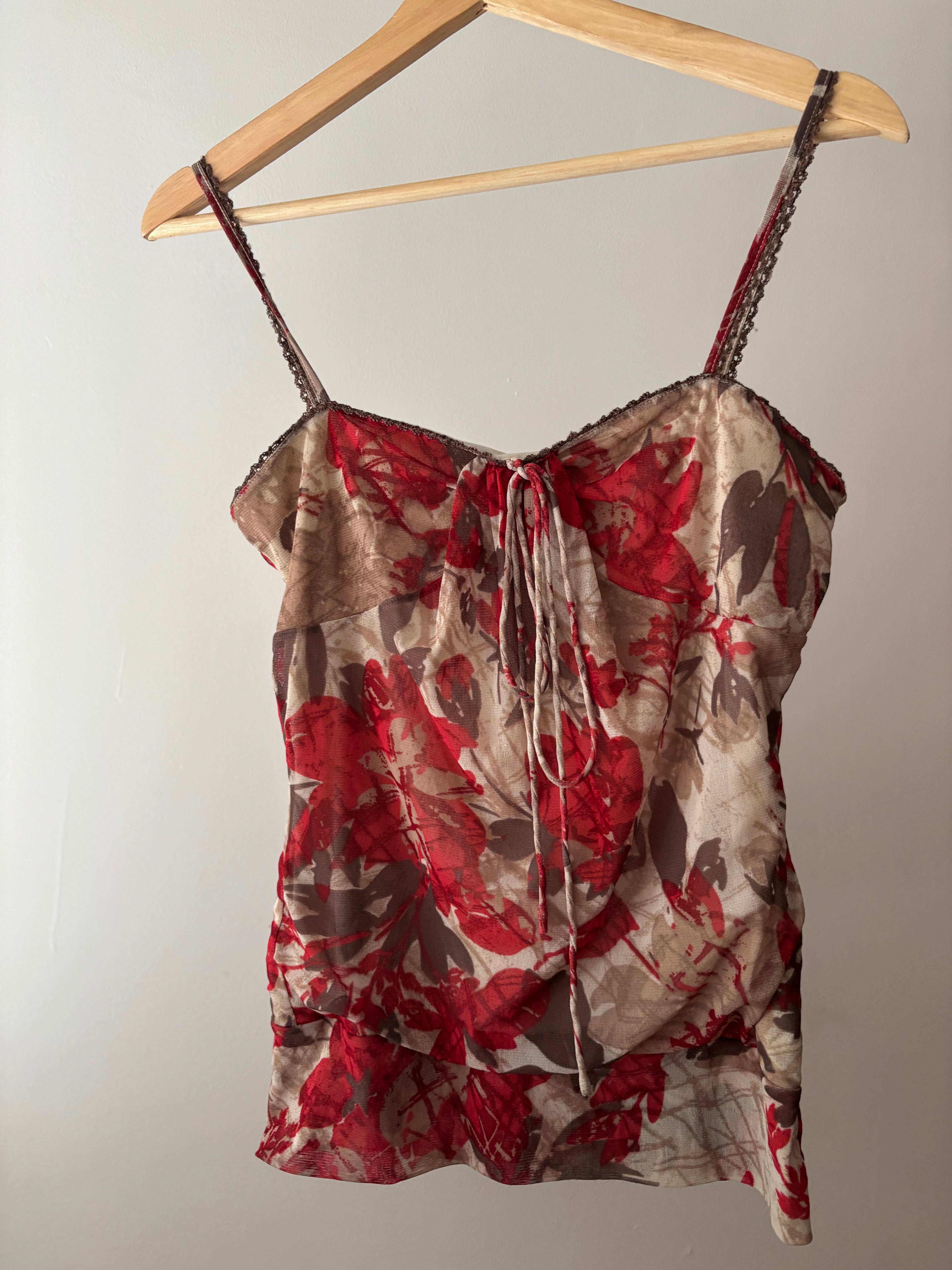 Y2K Mesh Overlay Floral Camisole
