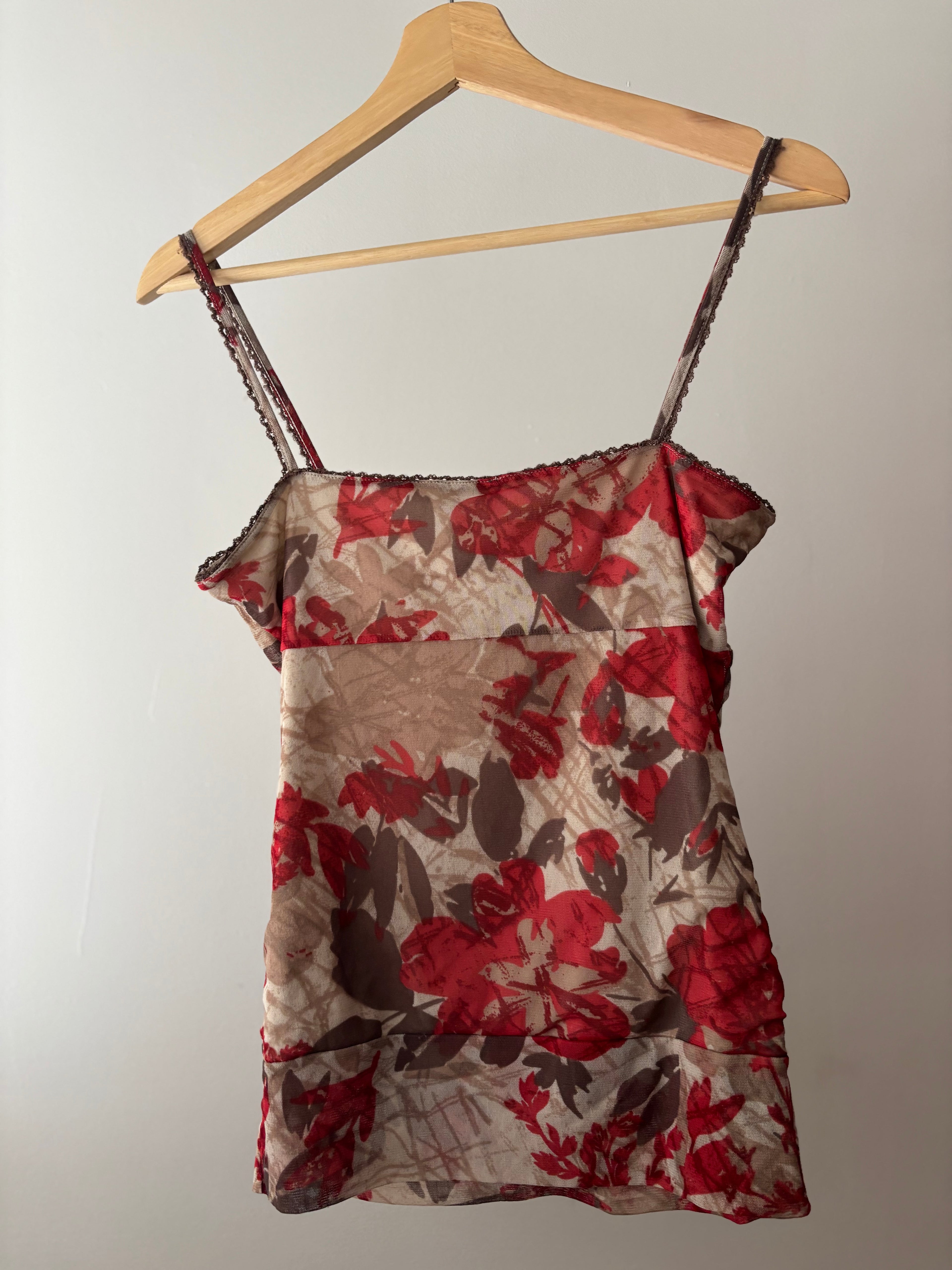 Y2K Mesh Overlay Floral Camisole