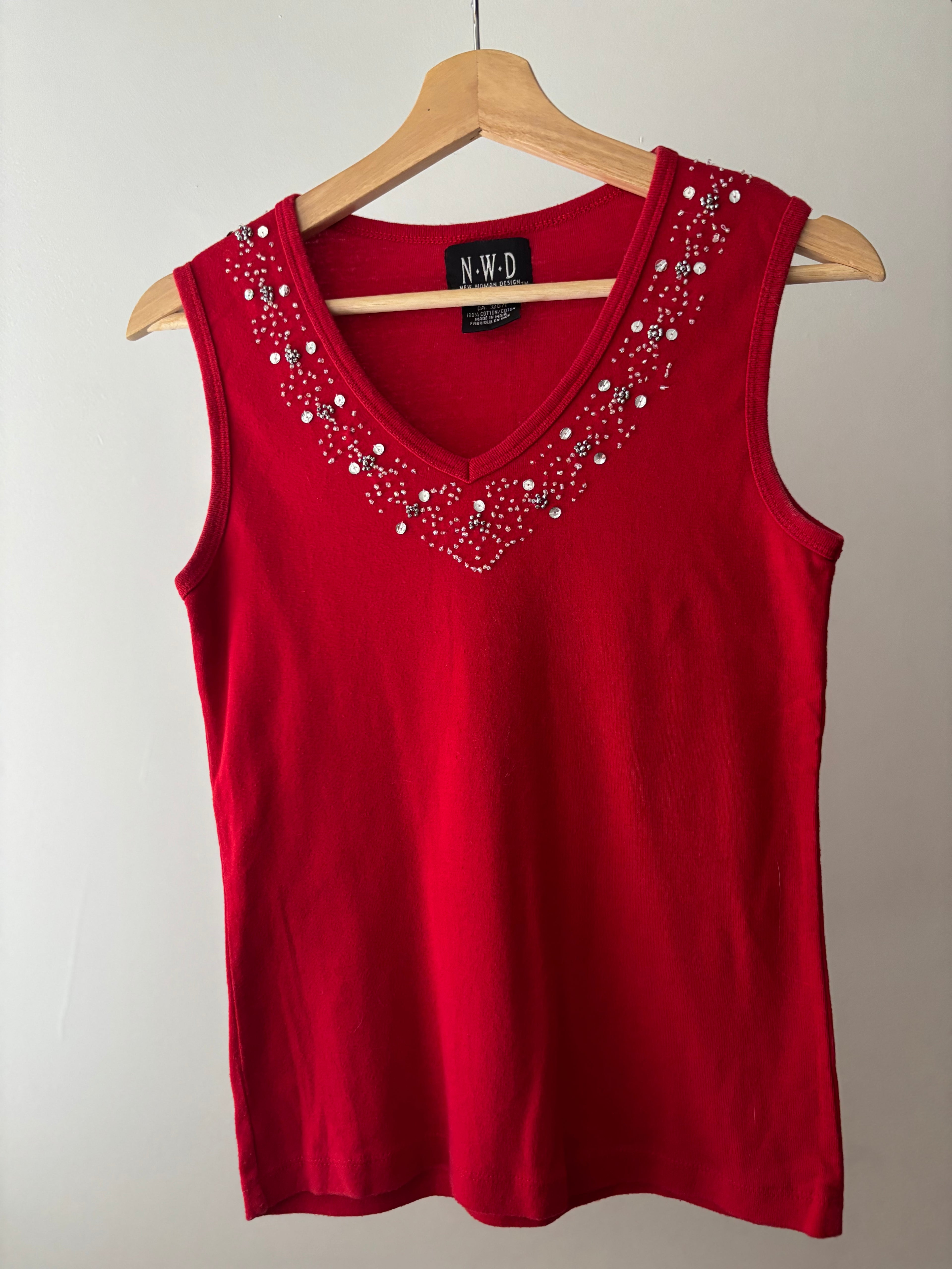 Y2K Beaded Red Tank Top