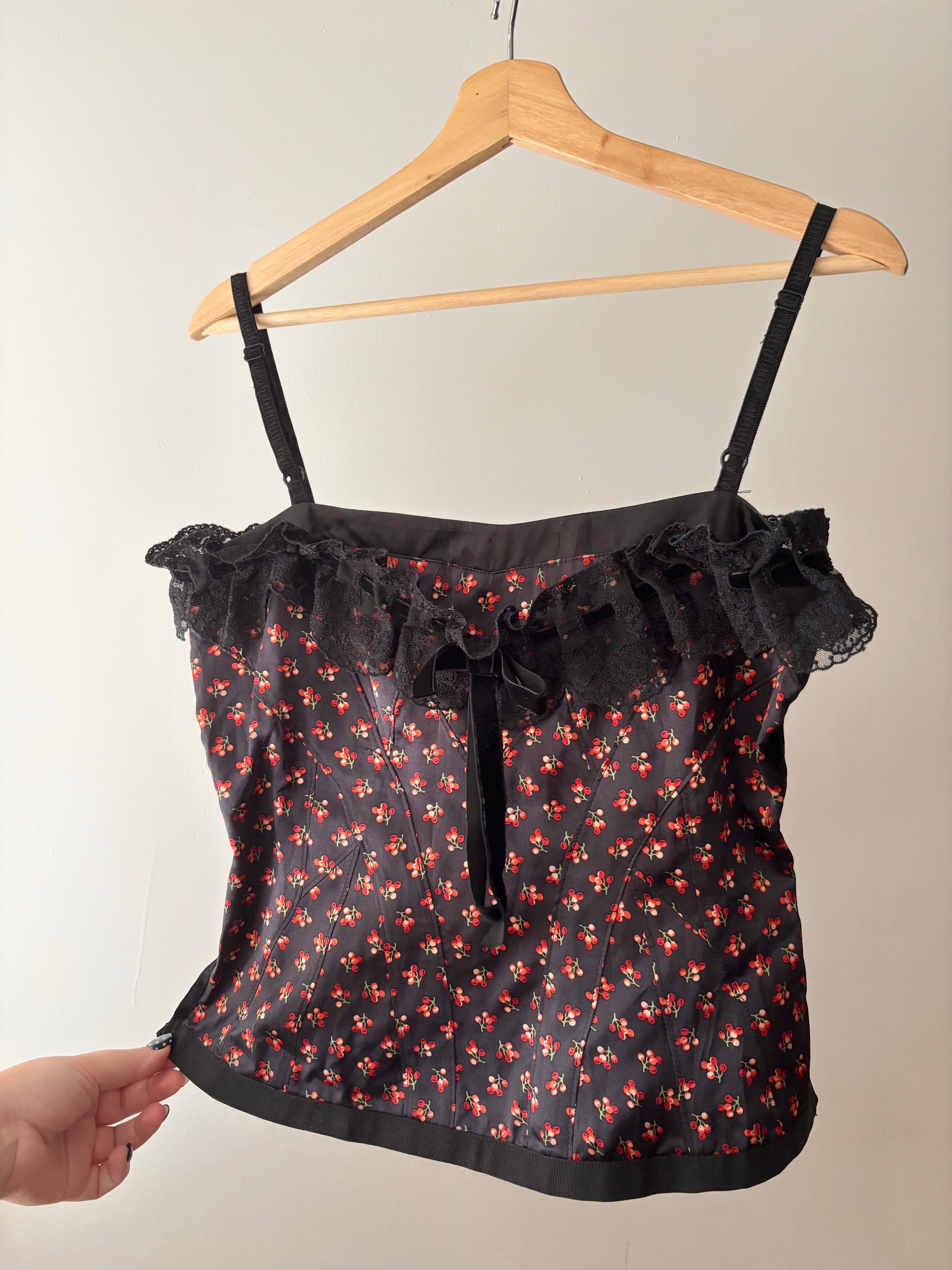Vintage Y2K Dolce & Gabbana Satin & Lace Cherry Top