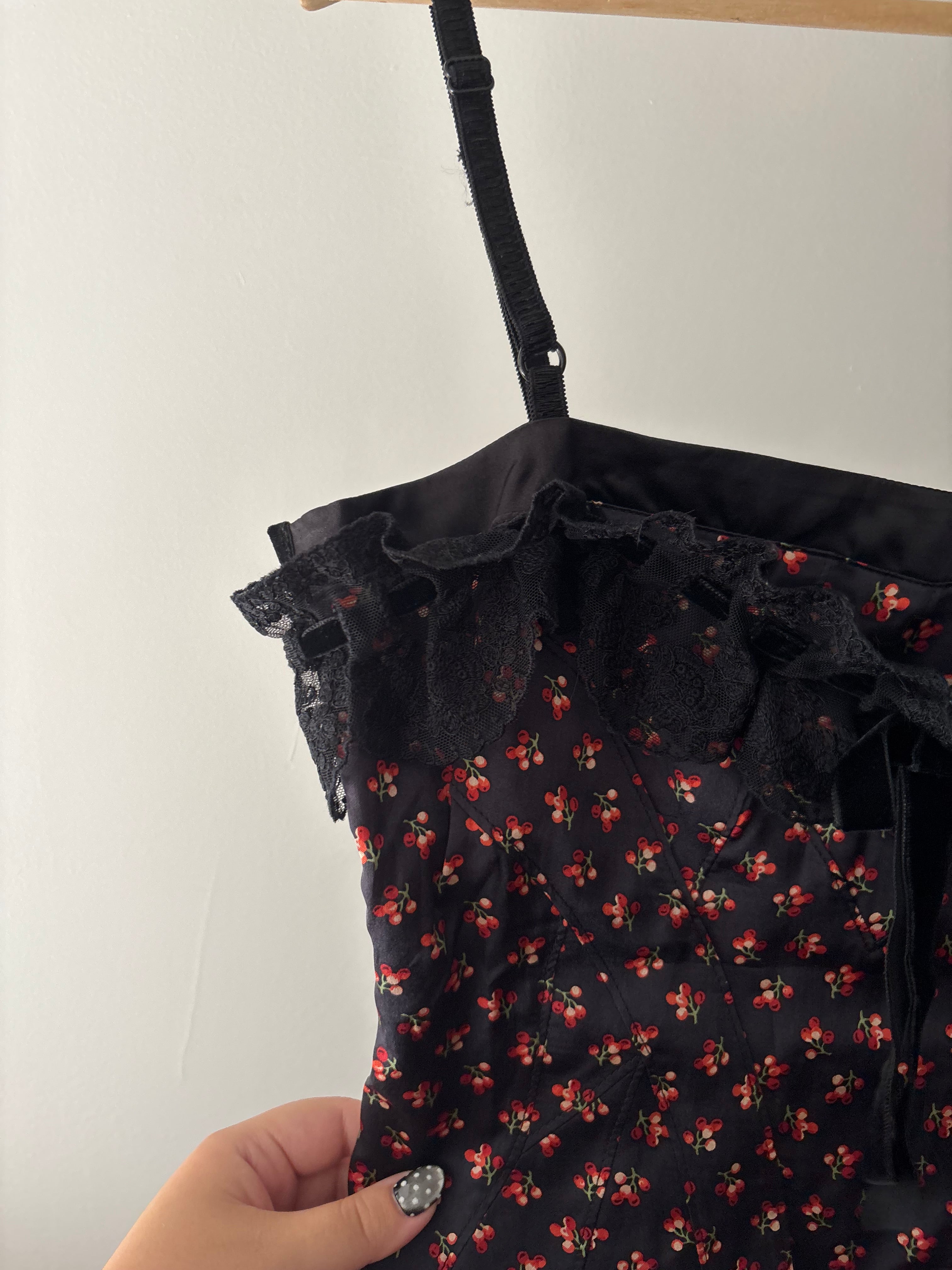 Vintage Y2K Dolce & Gabbana Satin & Lace Cherry Top