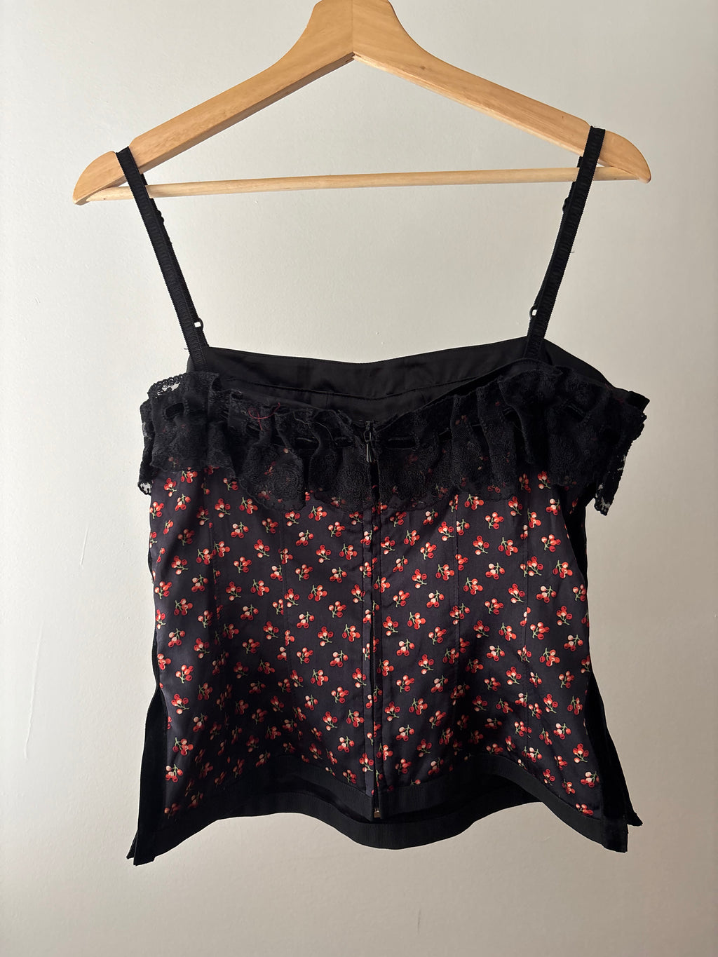 Vintage Y2K Dolce & Gabbana Satin & Lace Cherry Top