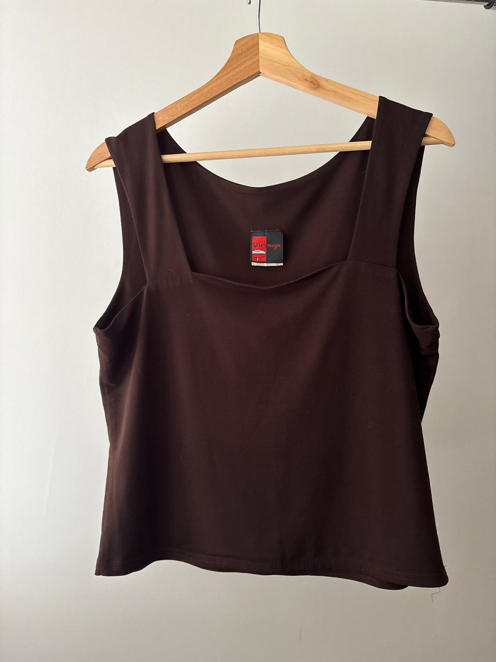1990s Brown Square Neck Tank Top