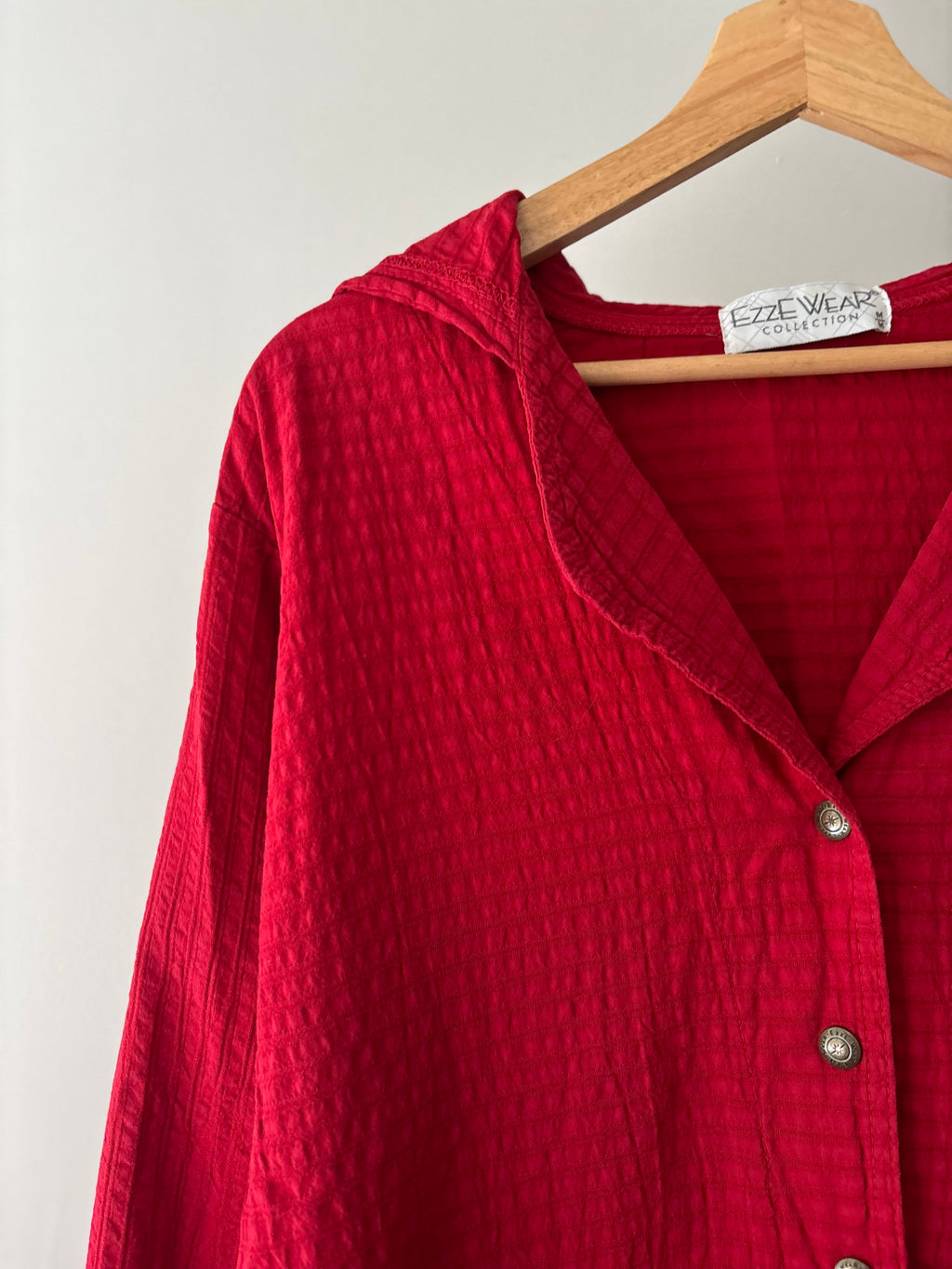 1990s Light Cotton Waffle Knit Hooded Shirt Jacket