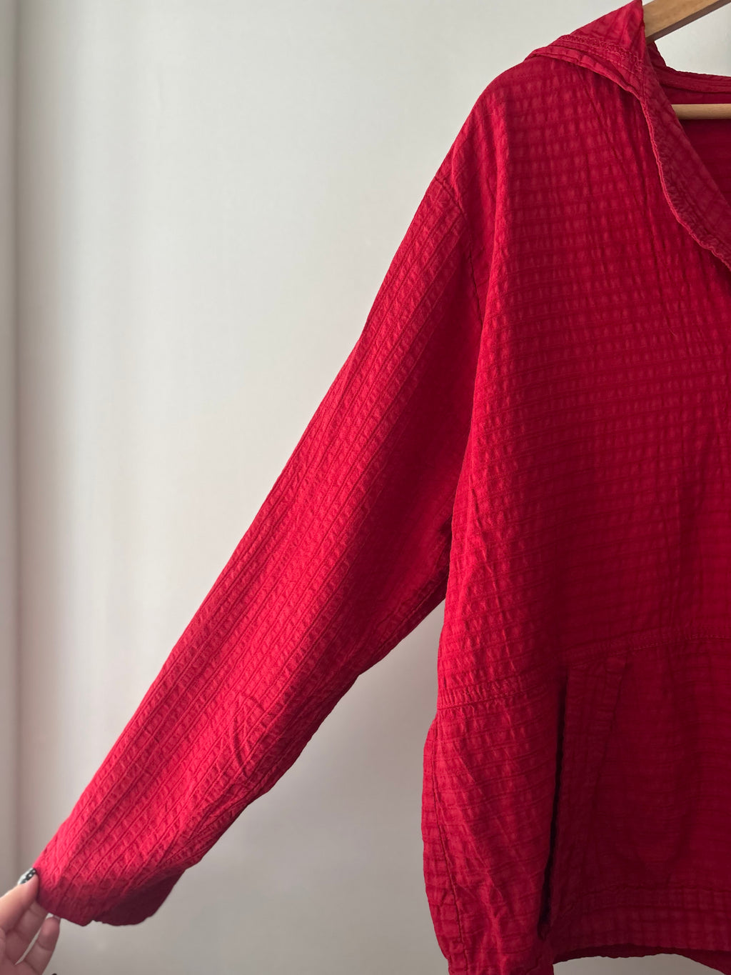 1990s Light Cotton Waffle Knit Hooded Shirt Jacket
