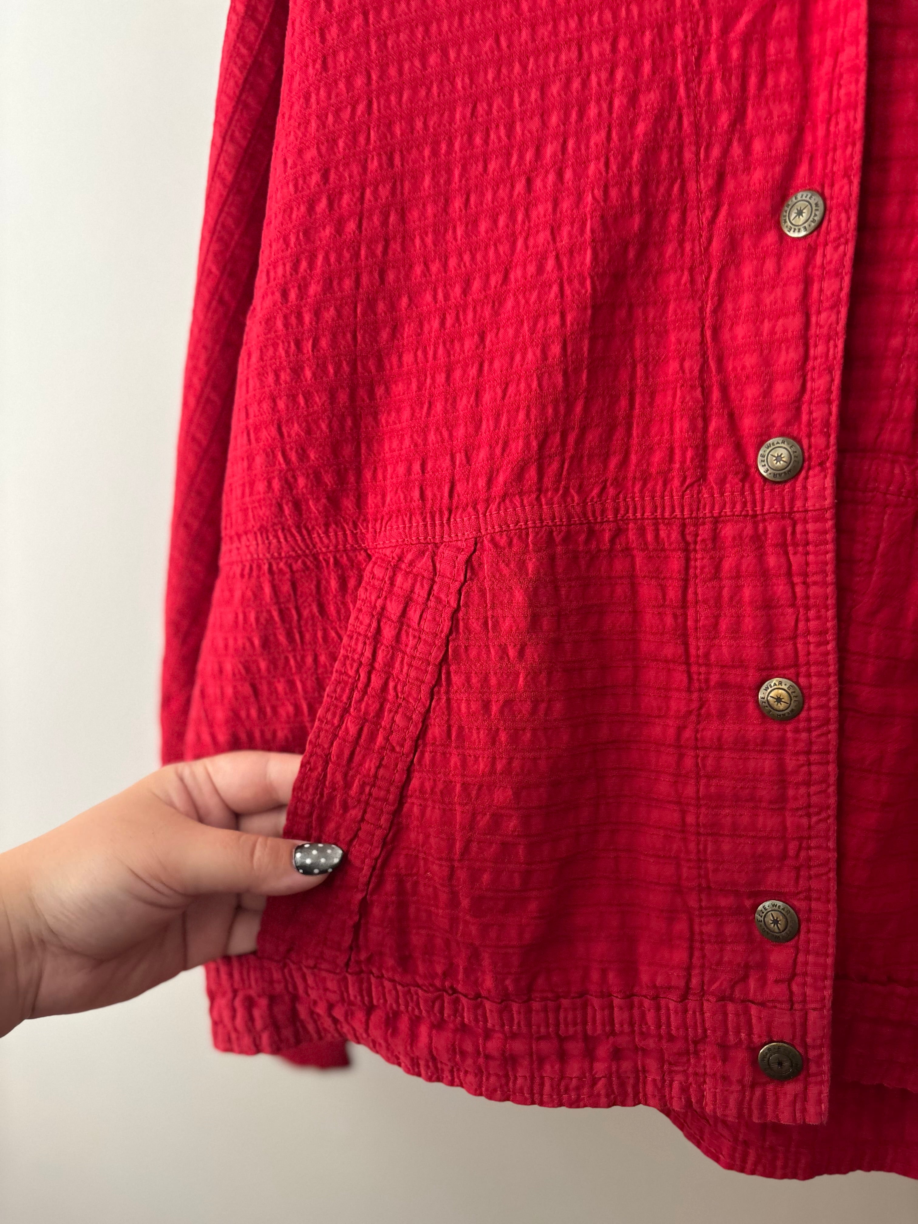 1990s Light Cotton Waffle Knit Hooded Shirt Jacket