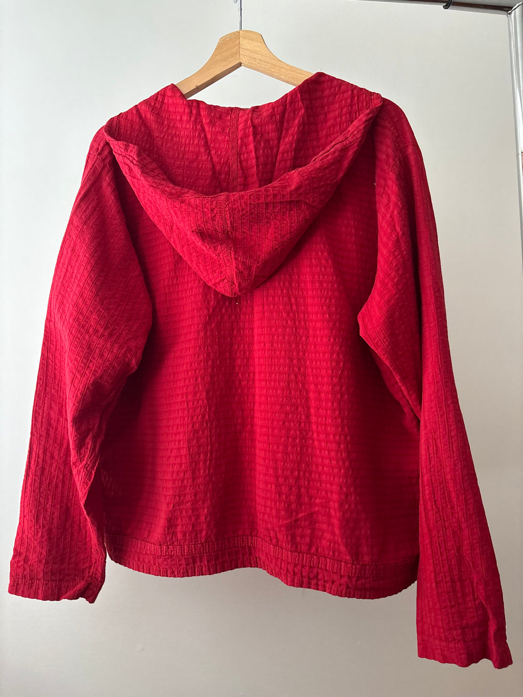 1990s Light Cotton Waffle Knit Hooded Shirt Jacket
