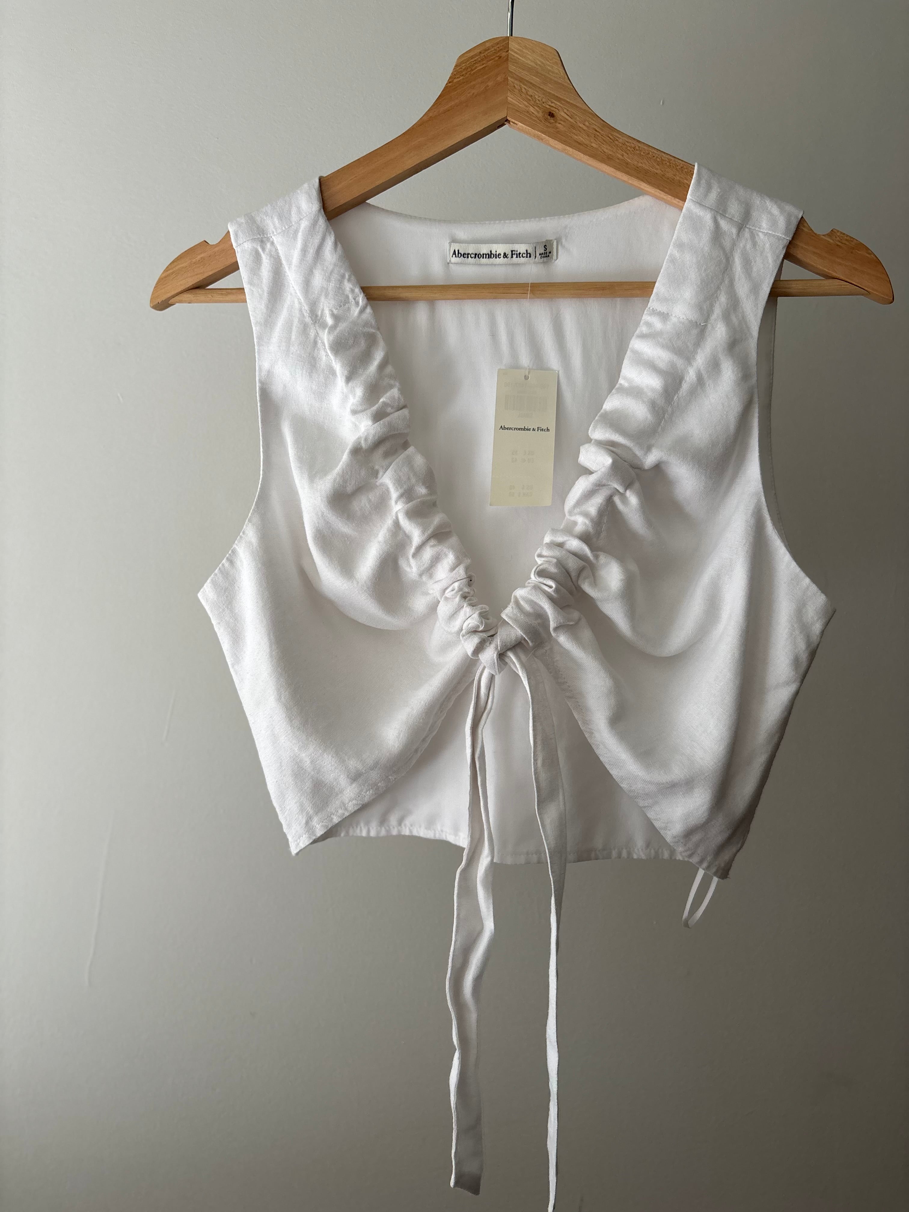 White Linen Ruffled Crop Top (NWT)